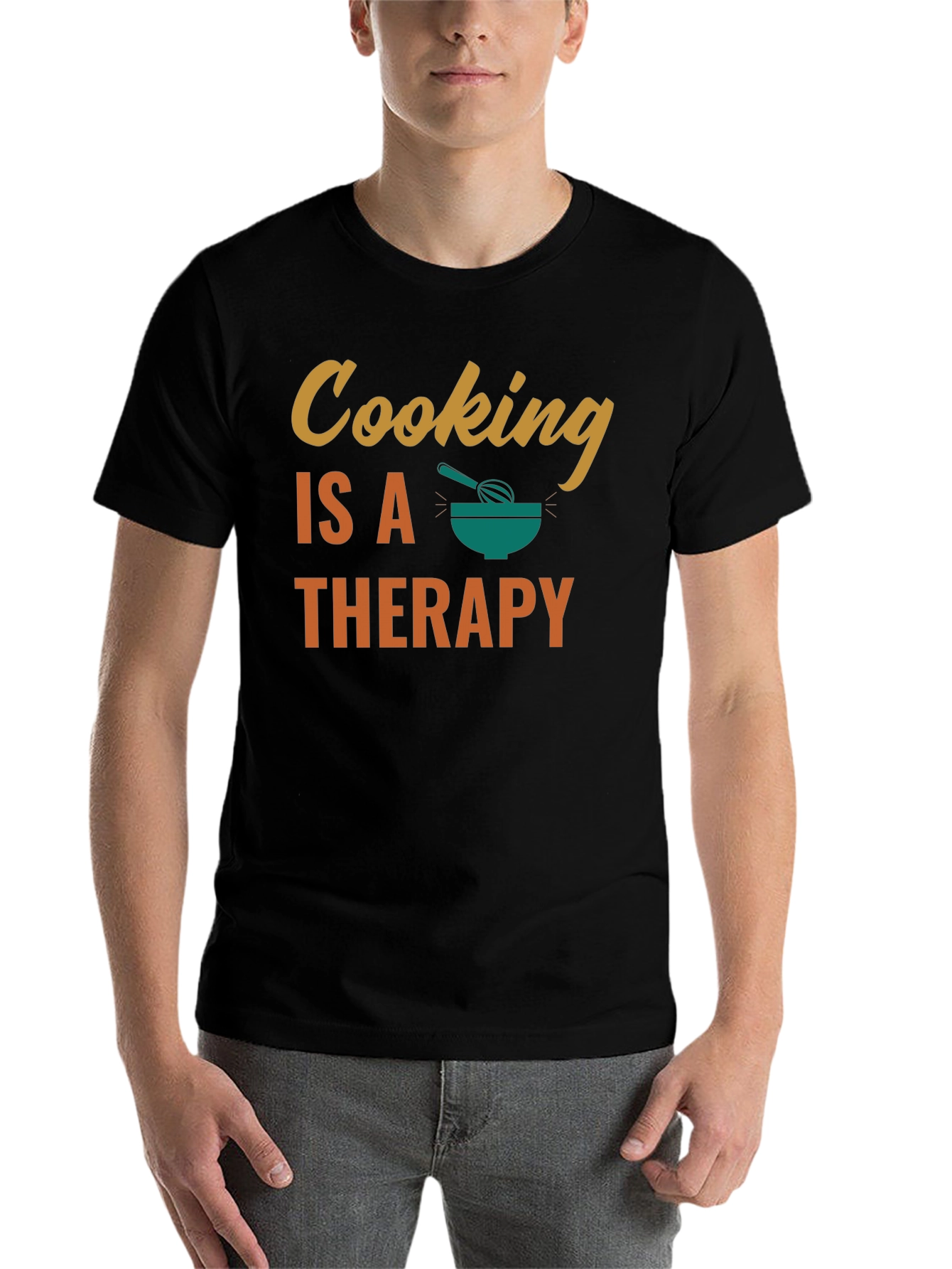 Black Cooking is Therapy T-Shirt - Black Cotton Tee view 7