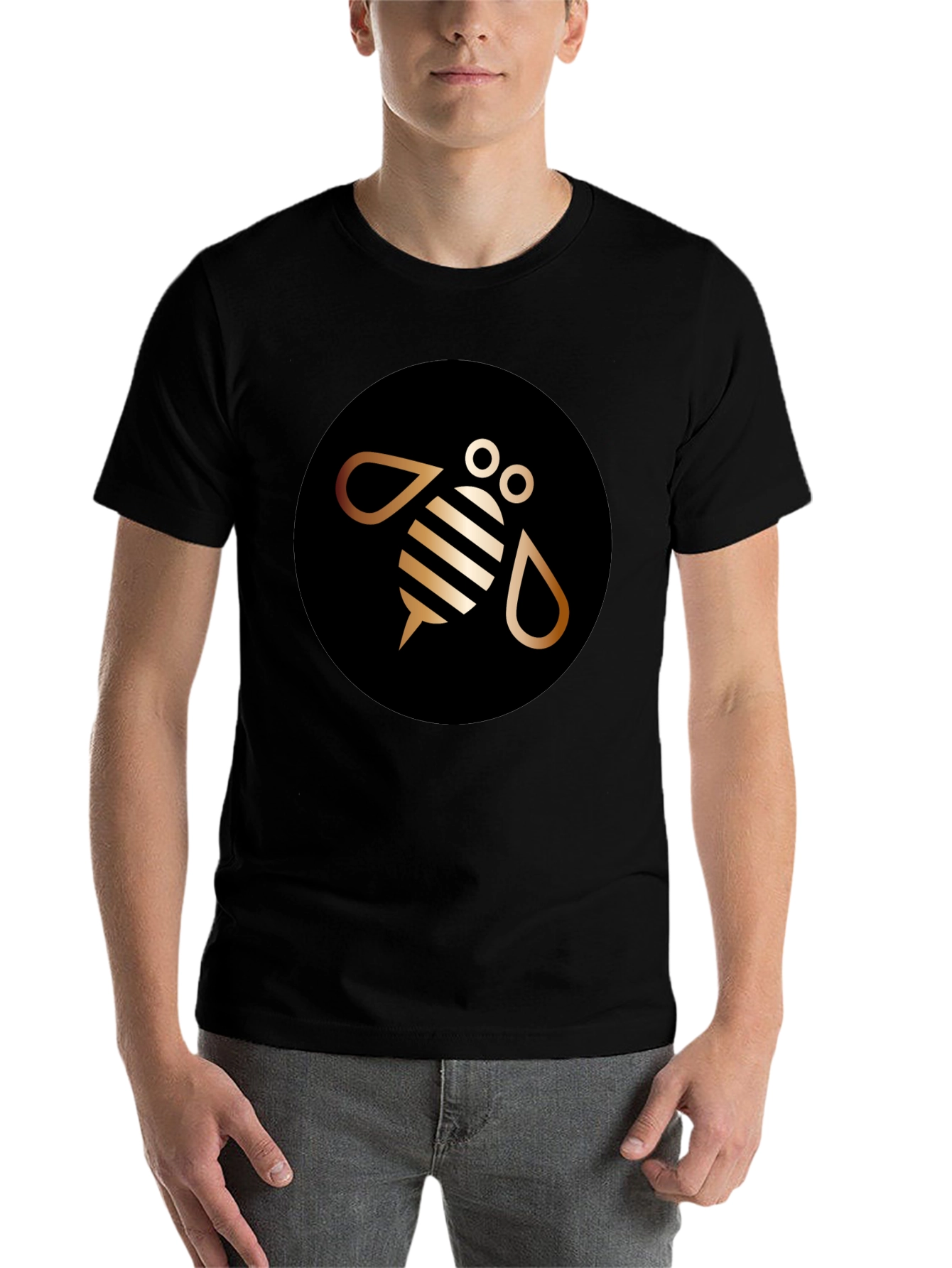 Black Modern Bee Graphic Tee - Black Cotton Blend view 7