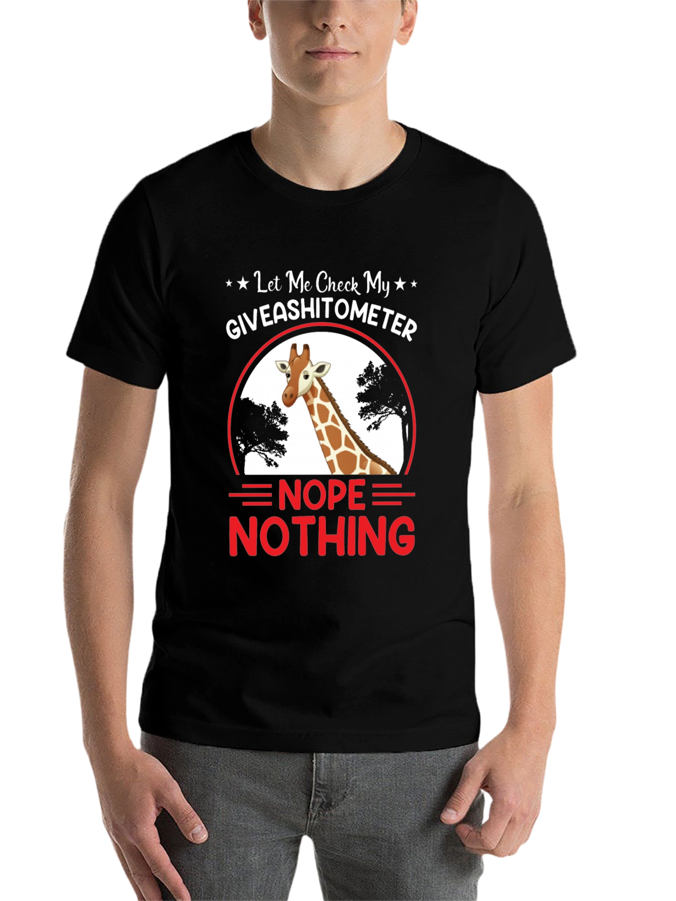Black Funny Giraffe Graphic Tee - "Giveashitometer" view 7