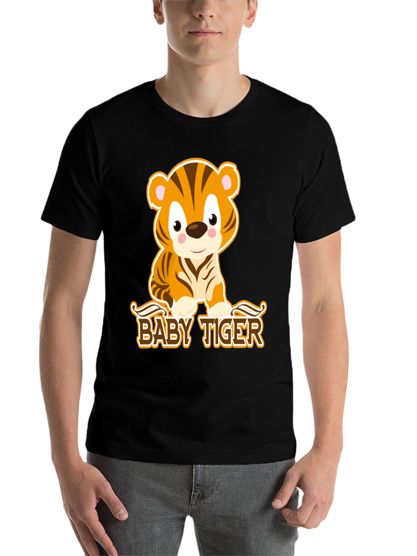 Black Cute Baby Tiger Graphic Tee - Black view 7