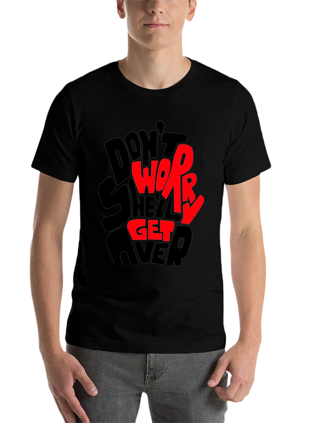 Black Don't Worry T-Shirt - Graphic Print Tee view 7