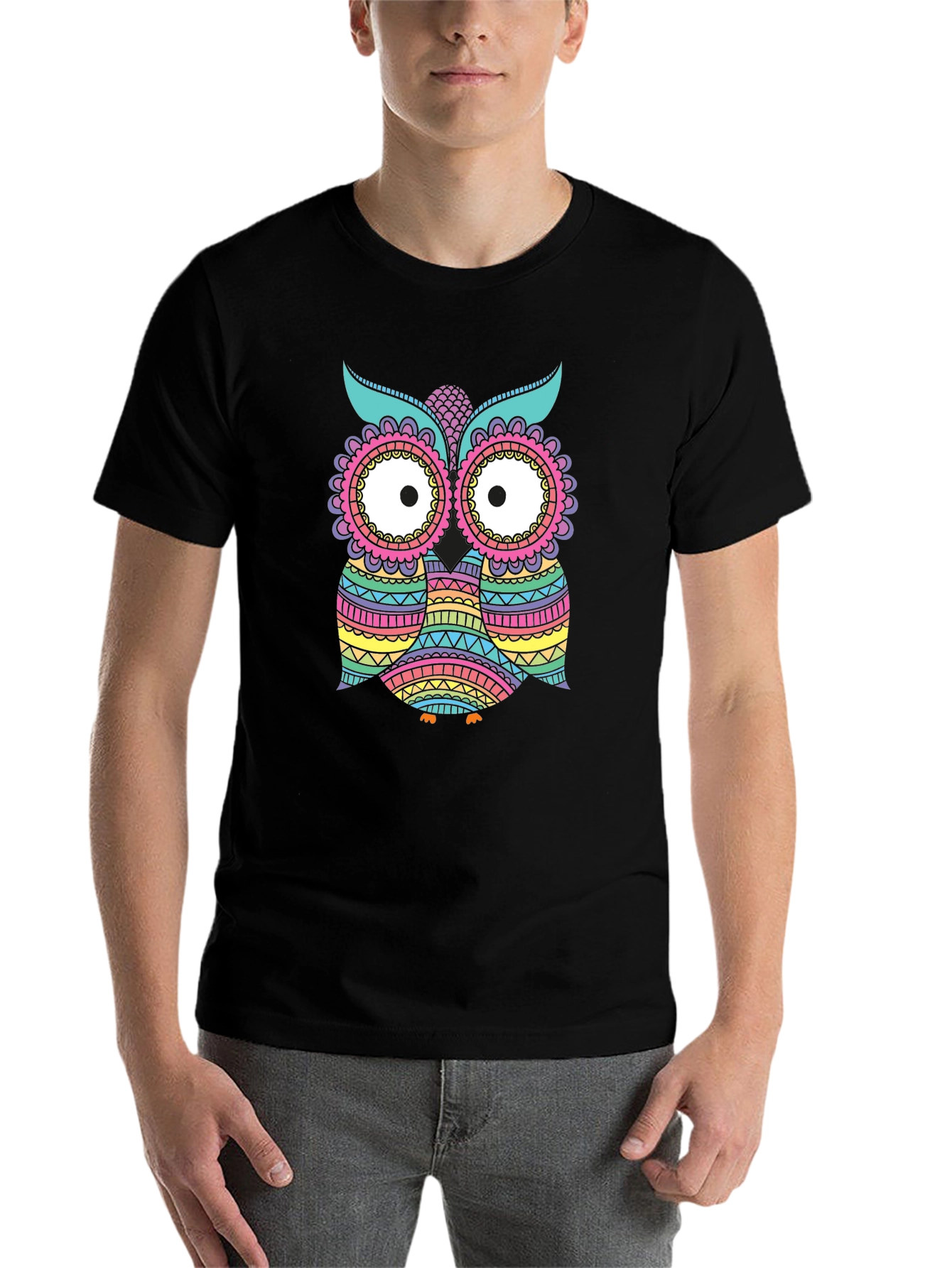 Black Colorful Owl Graphic T-Shirt view 7