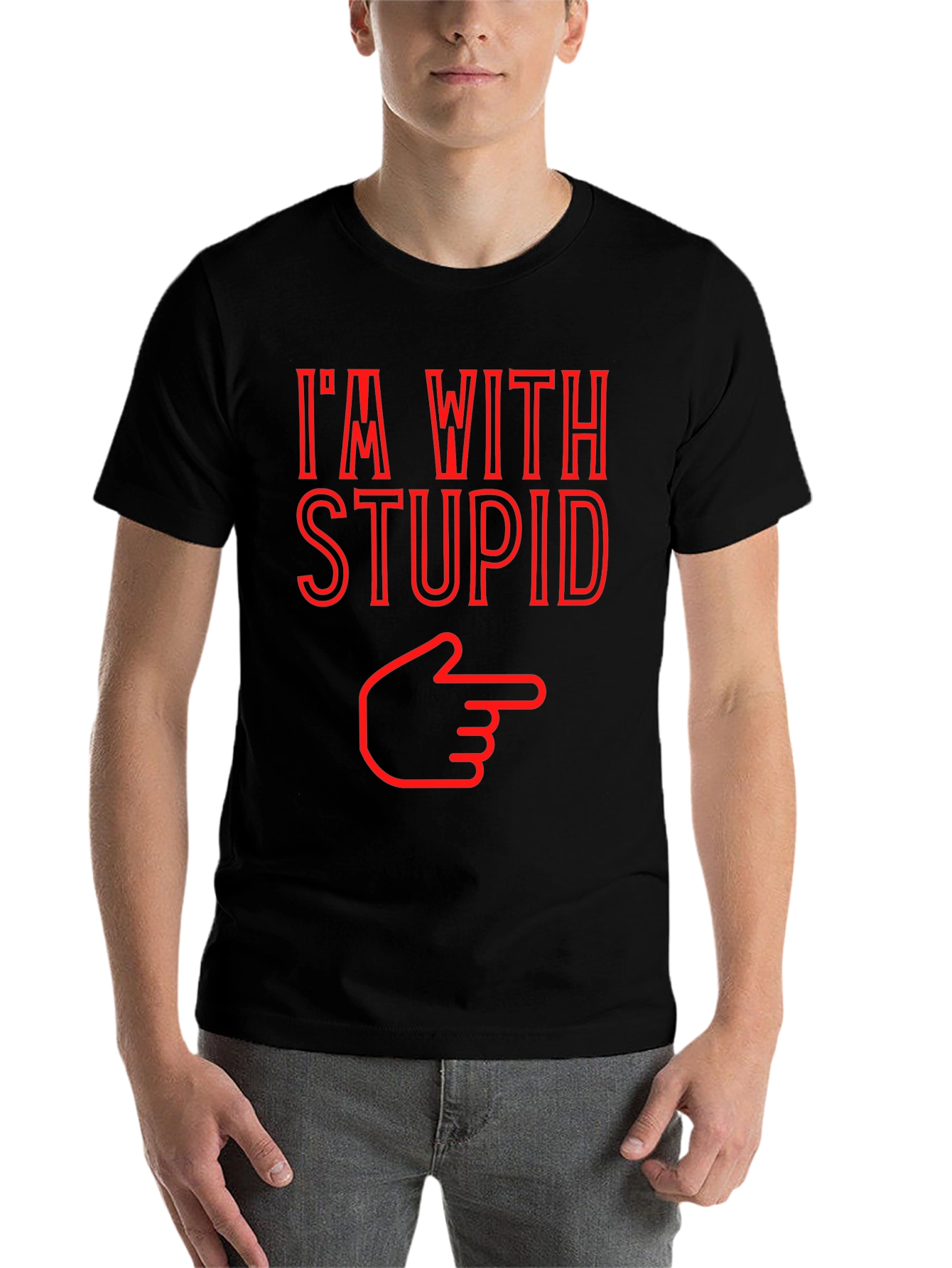Black I'm With Stupid Funny Graphic Tee - Pointing Finger T-Shirt view 7