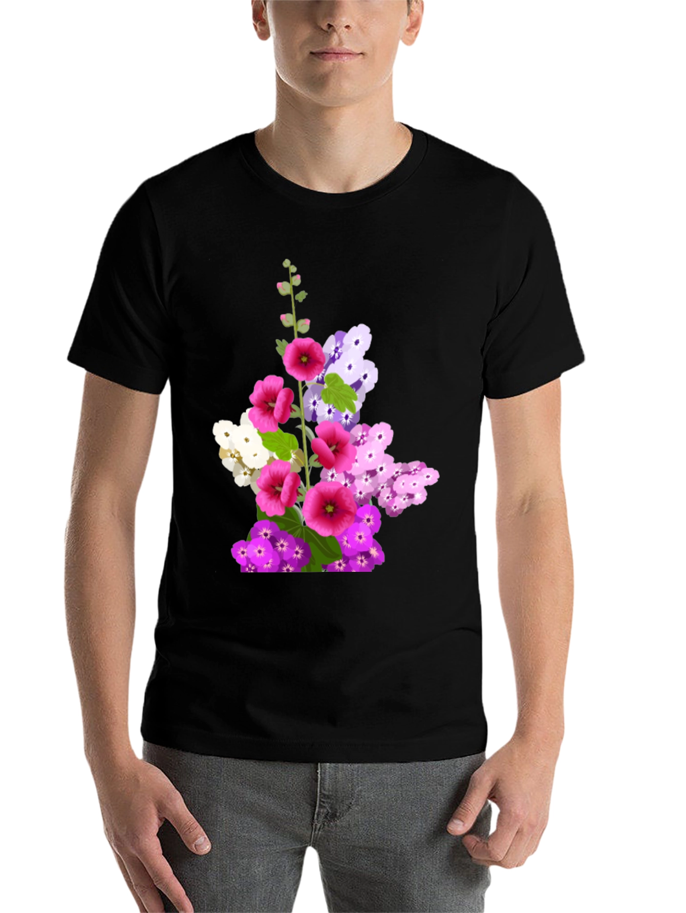 Black Floral Graphic Tee - Black Cotton T-Shirt view 7
