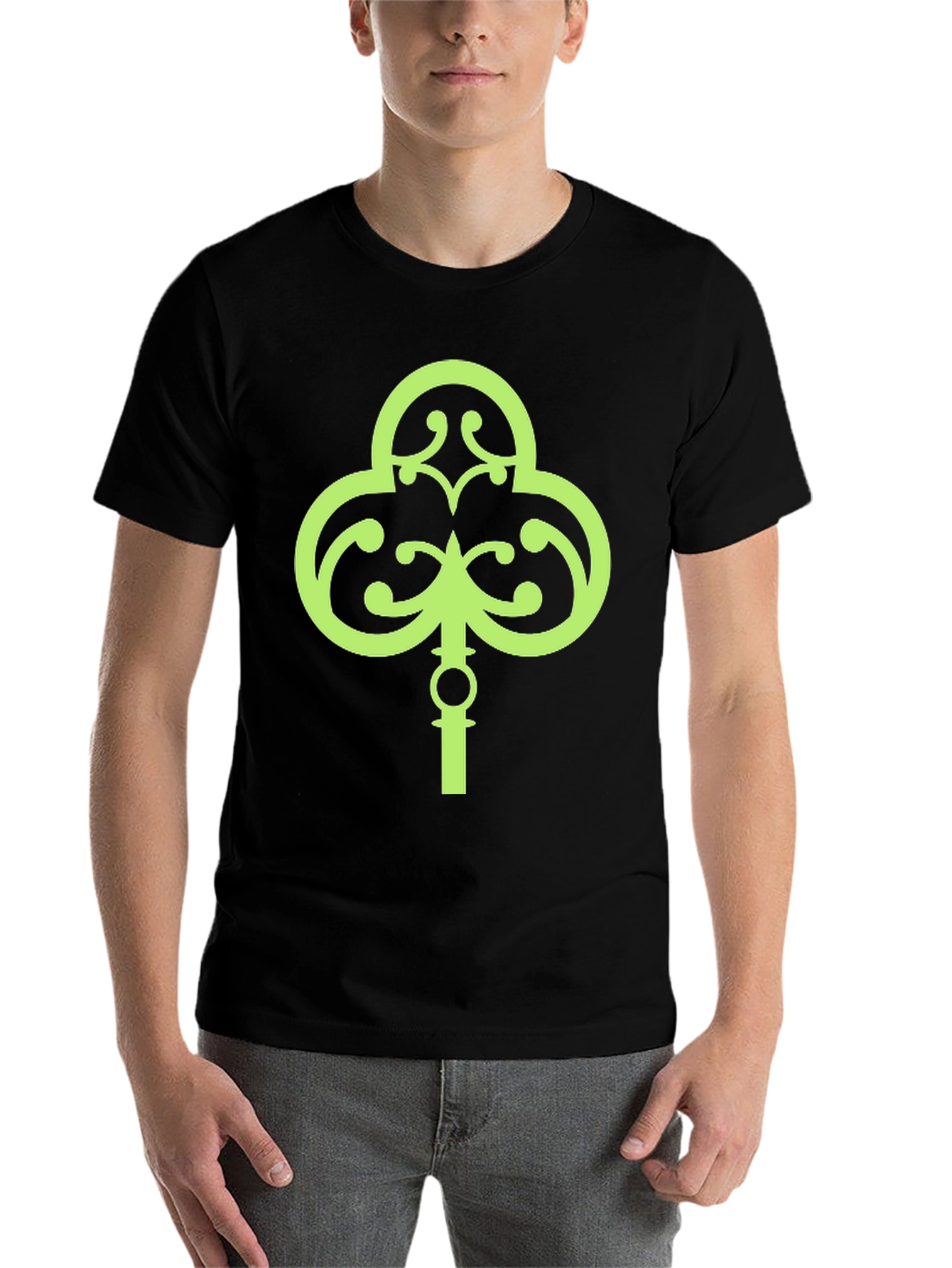 Black Lucky Green Shamrock Key T-Shirt view 7