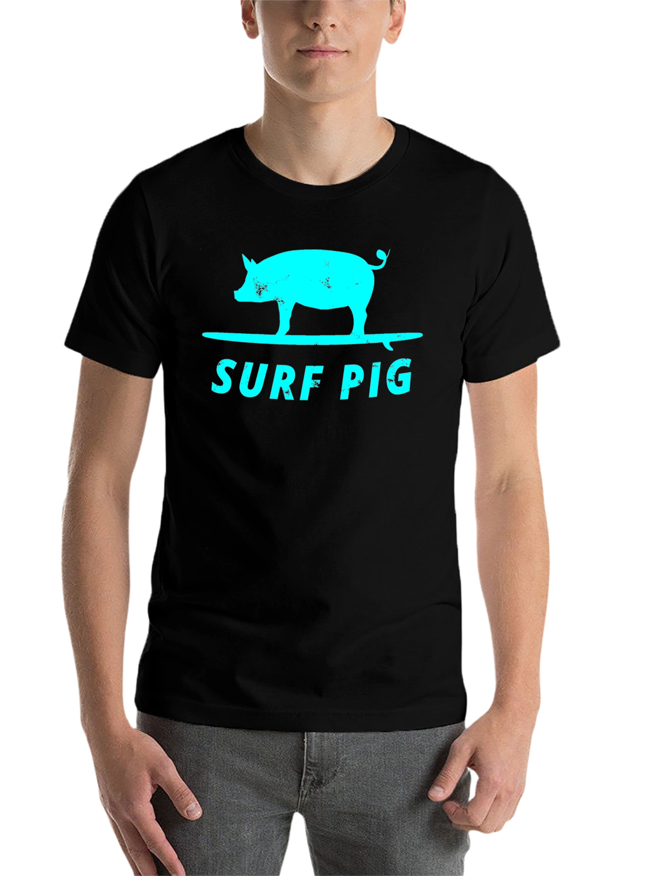 Black Surf Pig Graphic T-Shirt - Cool & Unique Design view 7
