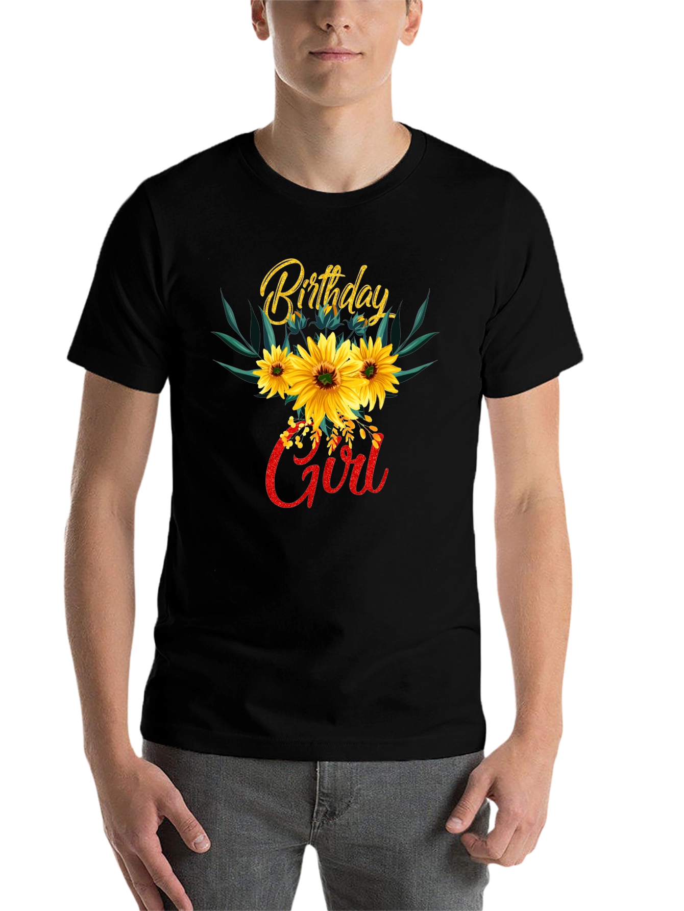 Black Birthday Girl Sunflower T-Shirt view 7