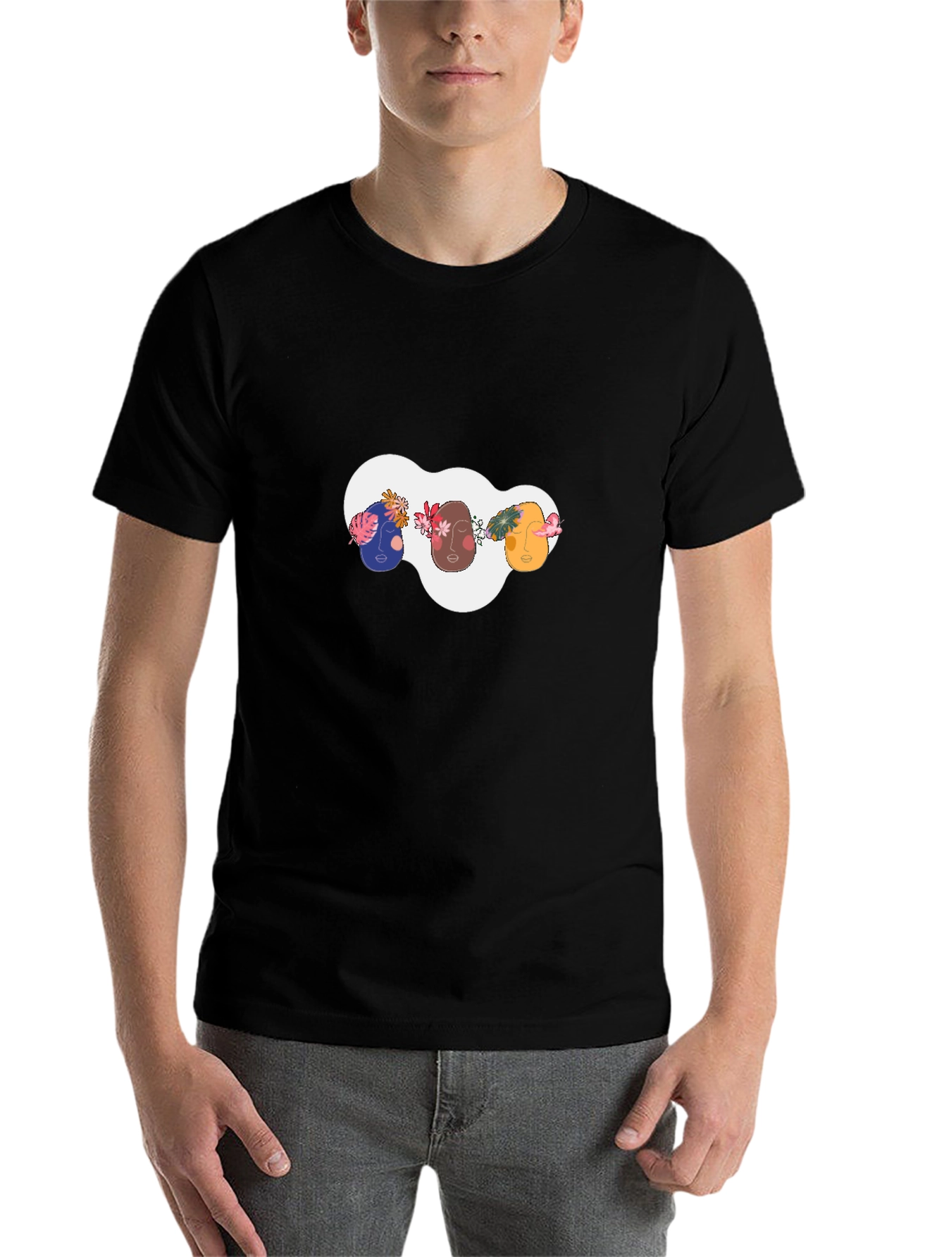 Black Abstract Faces Graphic Tee - Modern Unisex T-Shirt view 7