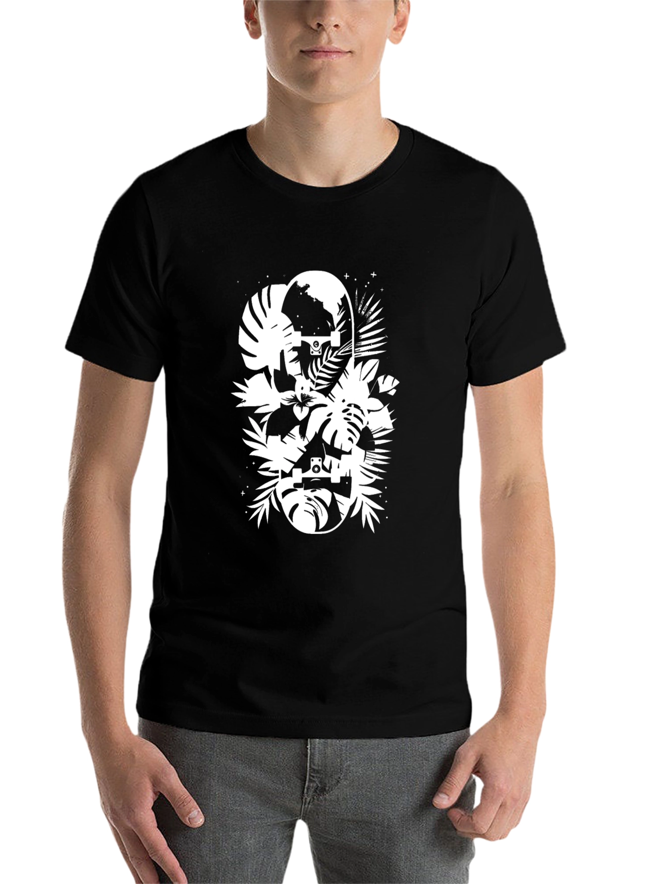 Black Tropical Skateboard Graphic T-Shirt - Black view 7