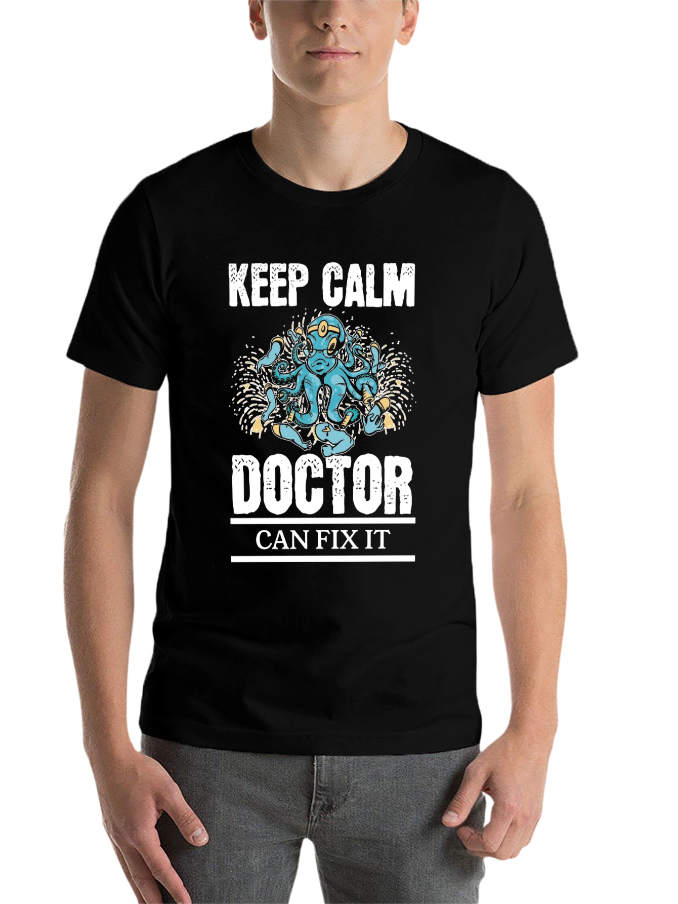 Black Keep Calm Doctor Can Fix It Graphic Tee view 7