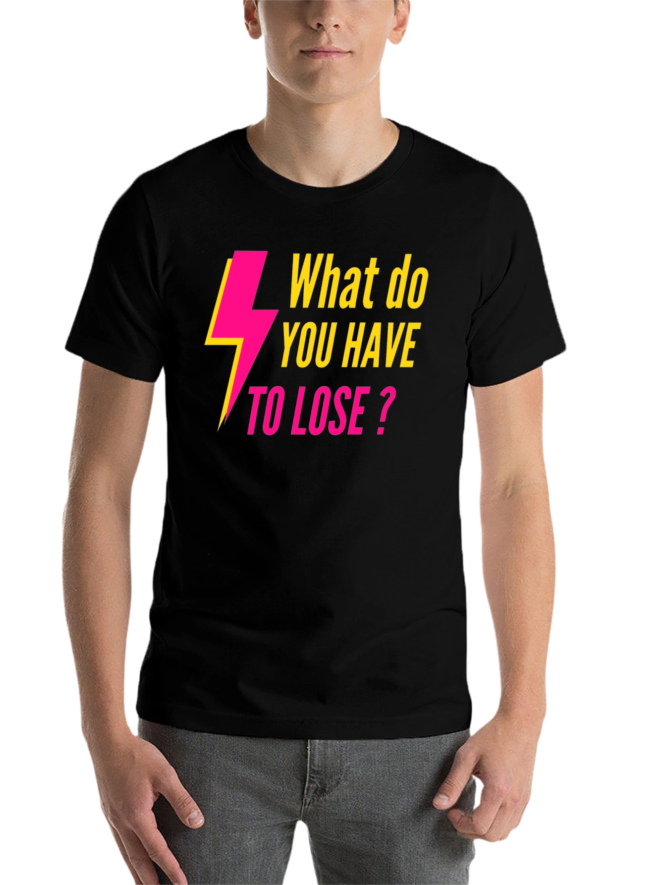 Black Electric Pink 'What to Lose?' Black T-Shirt view 7