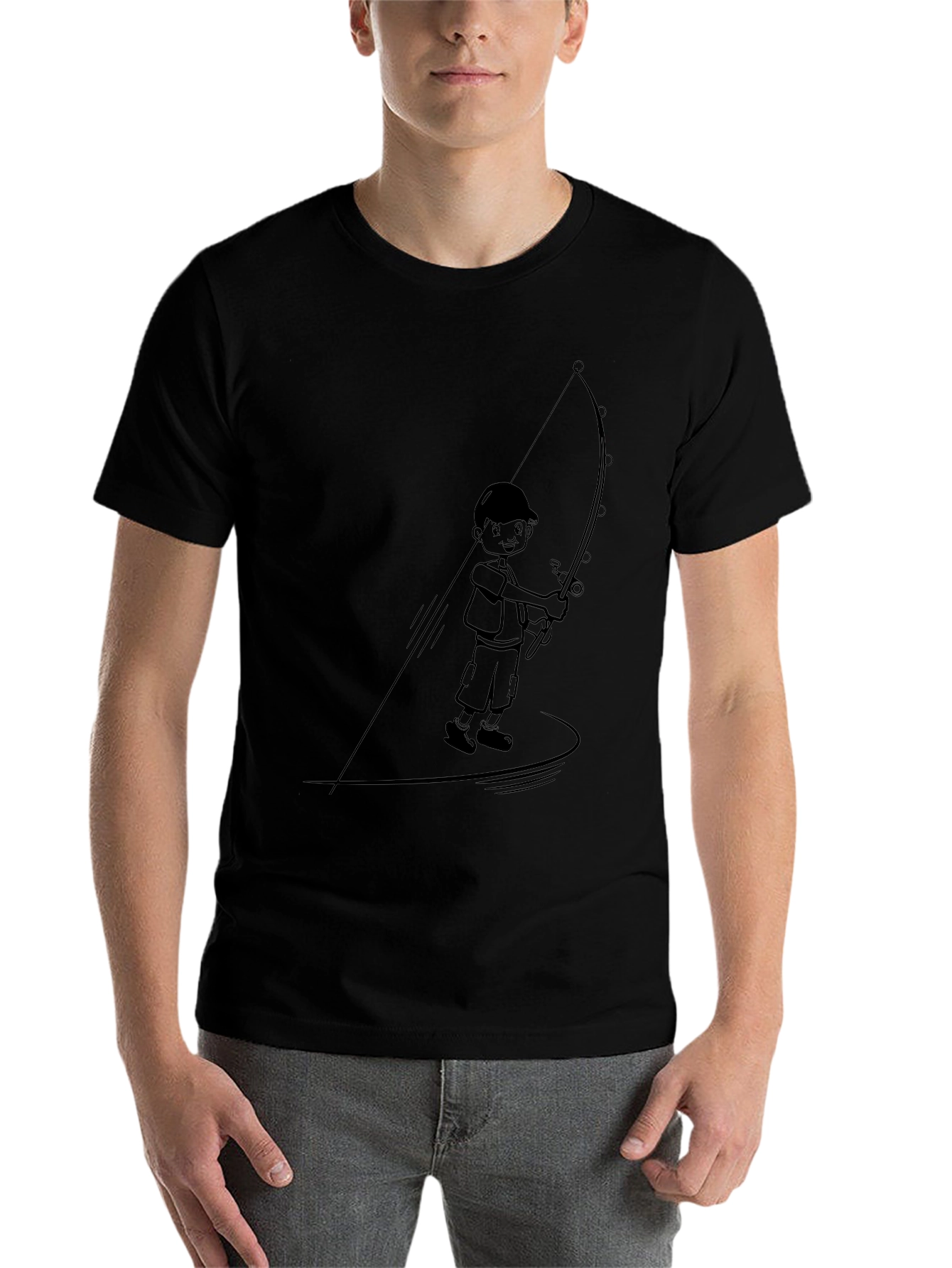 Black Boy Fishing Graphic Tee - Black Cotton Blend view 7