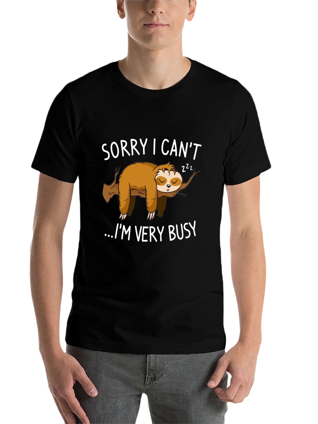 Black Lazy Sloth Graphic T-Shirt - Sorry I Can't... view 7