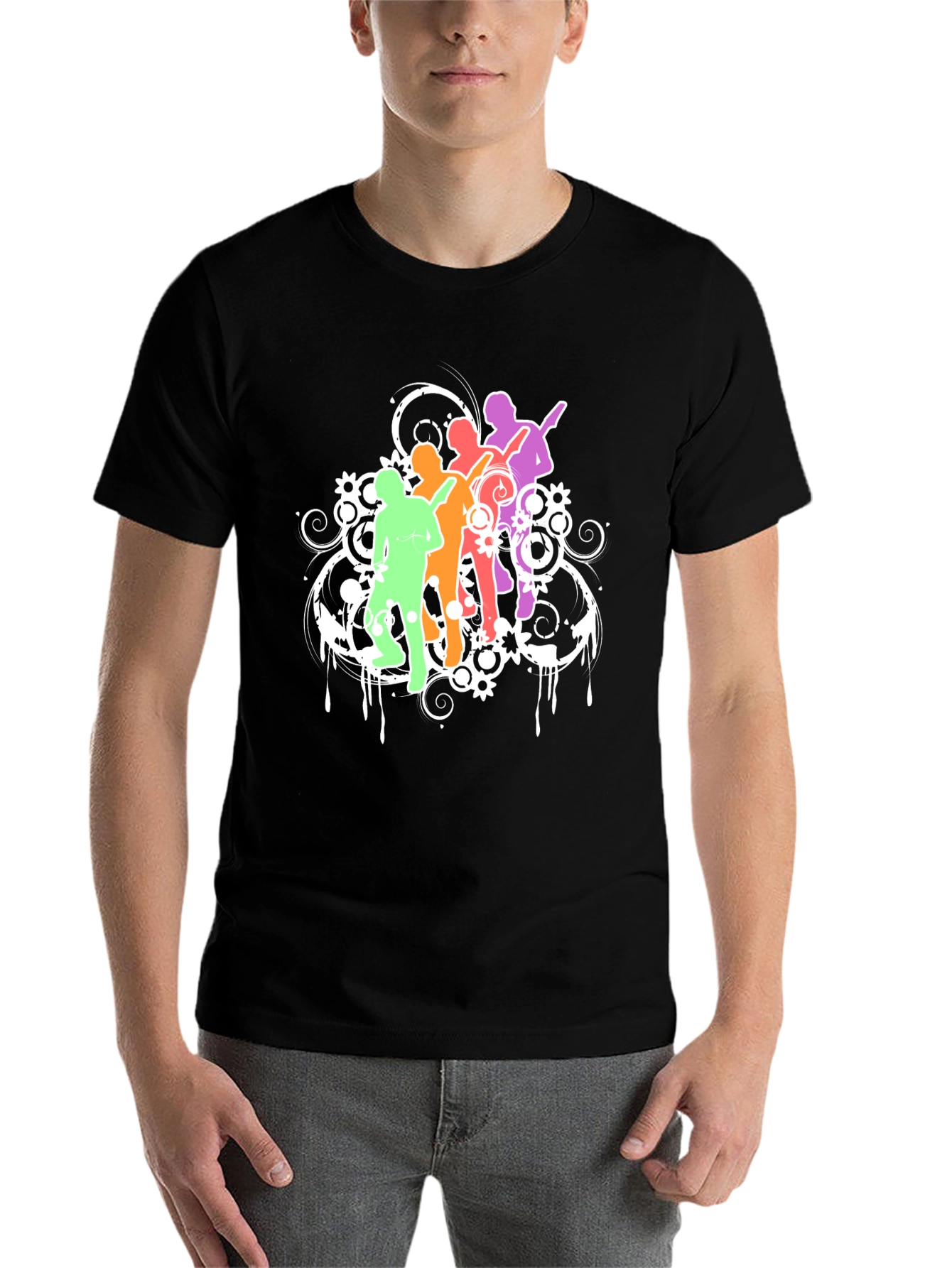 Black Colorful Music Band Graphic Black T-Shirt view 7