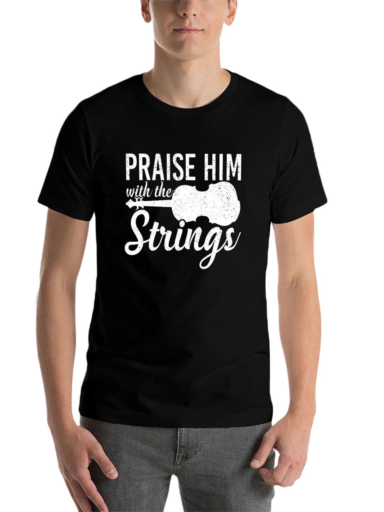Black Praise Him With Strings - Black T-Shirt view 7