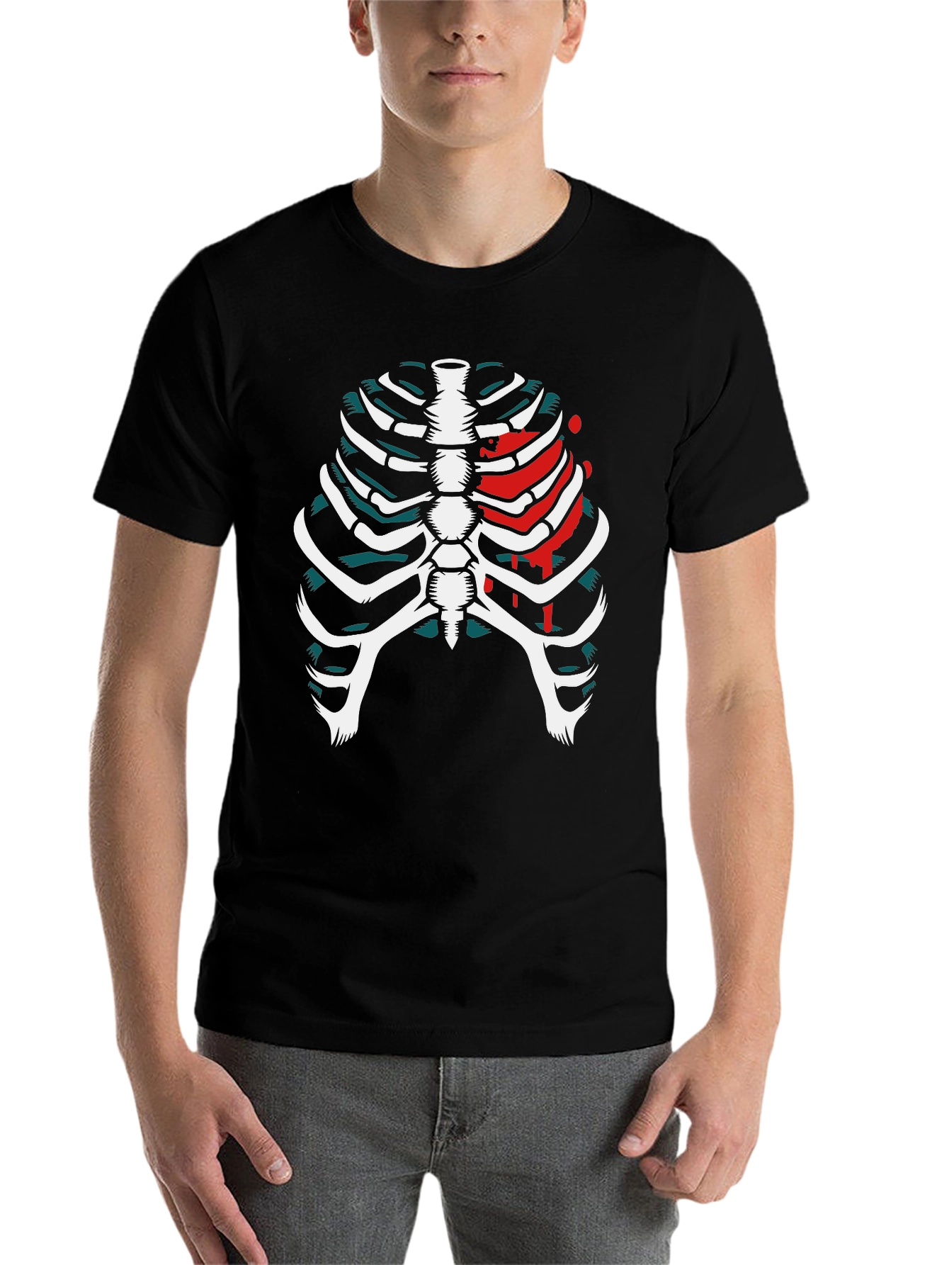 Black Skeleton Rib Cage Graphic T-Shirt view 7