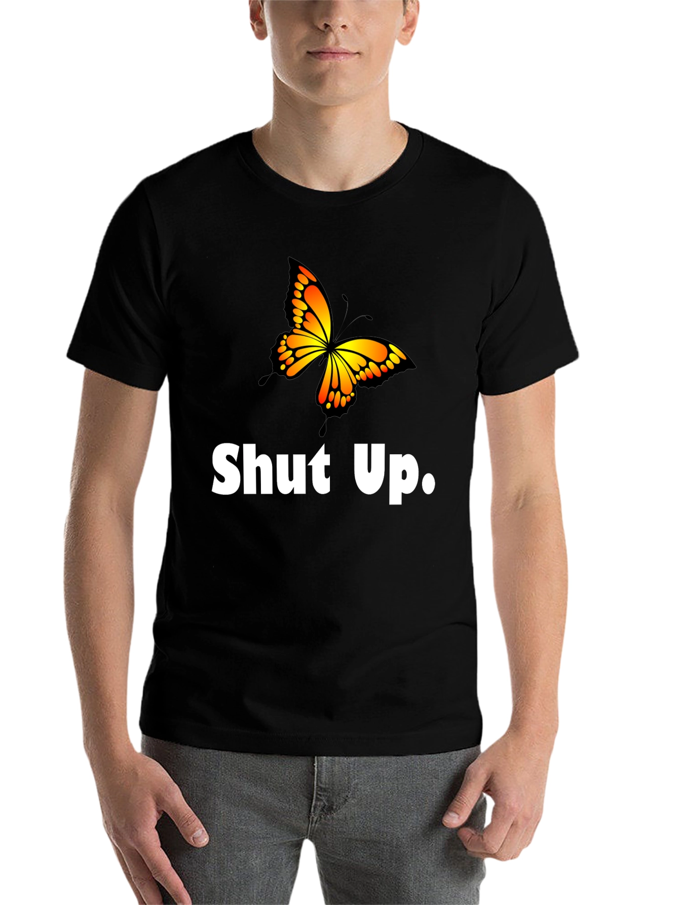 Black Shut Up Butterfly Graphic T-Shirt view 7