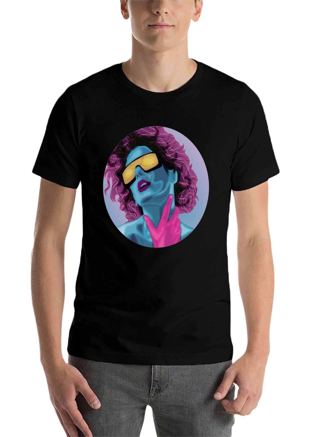 Black Retro Synthwave Graphic Tee - Black Cotton T-Shirt view 7