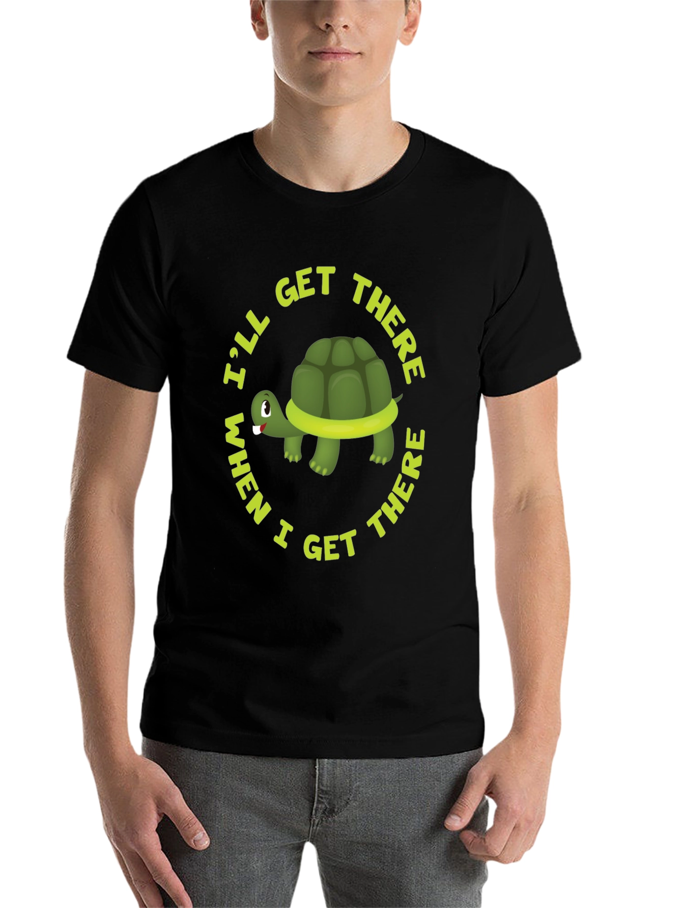 Black Funny Turtle Graphic T-Shirt - I'll Get There When I Get There view 7