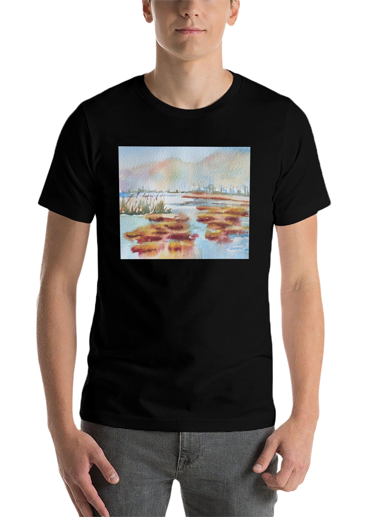 Black Watercolor Landscape Tee - Artistic Comfort view 7