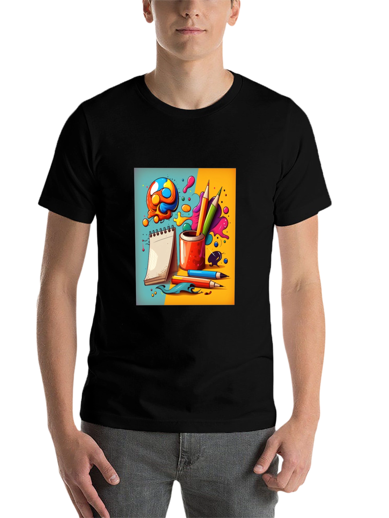 Black Creative Doodles Graphic T-Shirt - Artist's Dream view 7