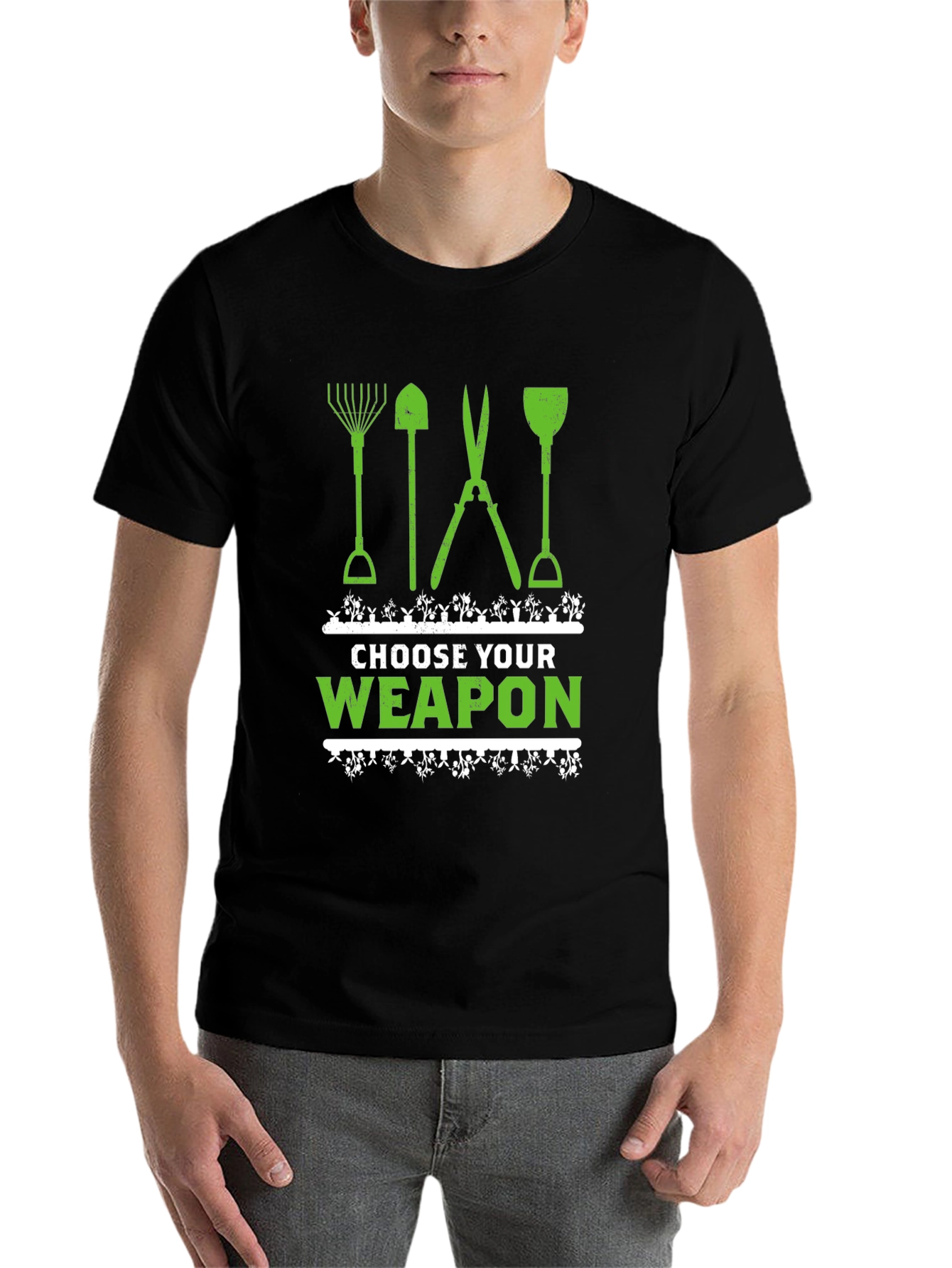Black Choose Your Weapon Gardening T-Shirt view 7