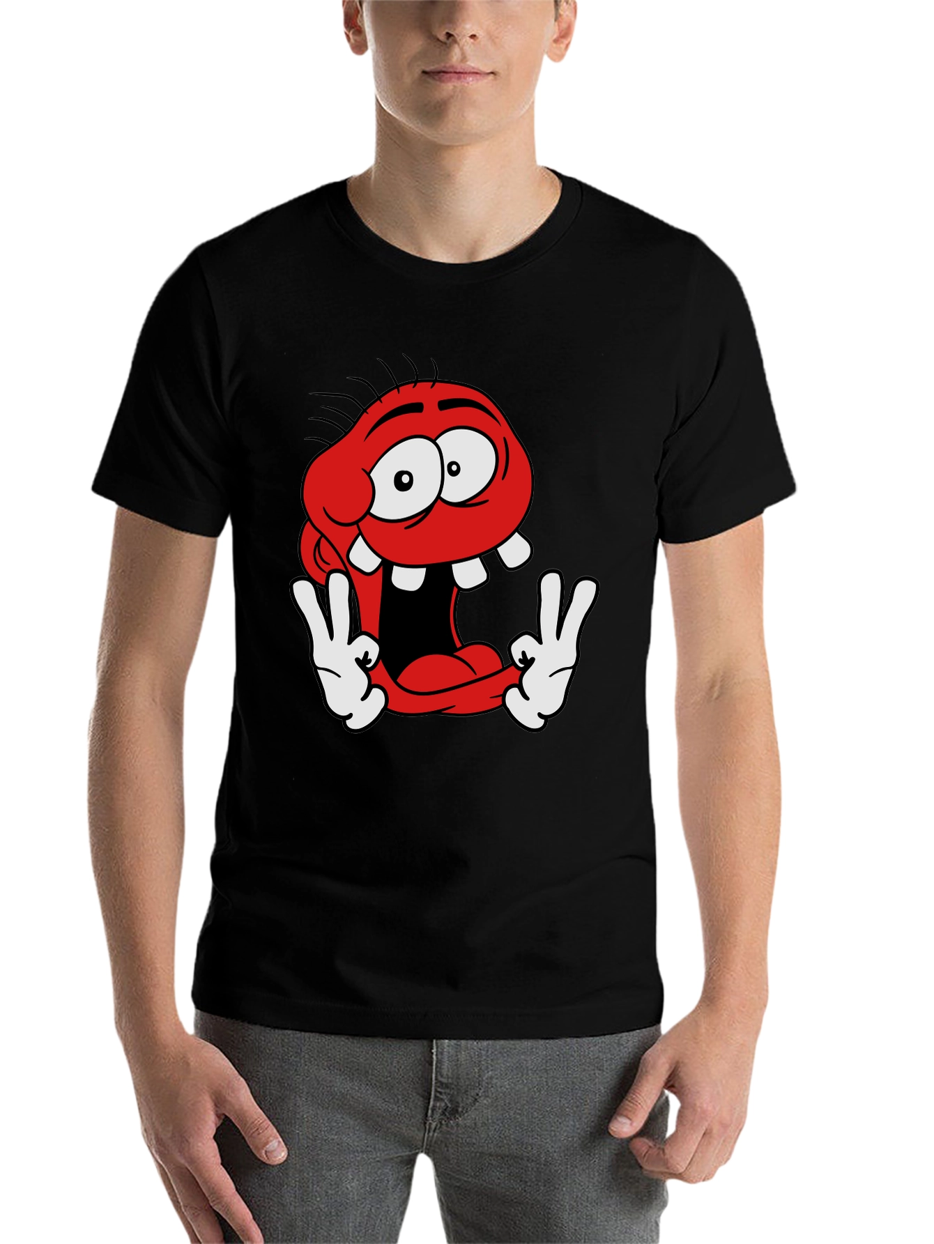 Black Funny Cartoon Character Graphic Tee view 7