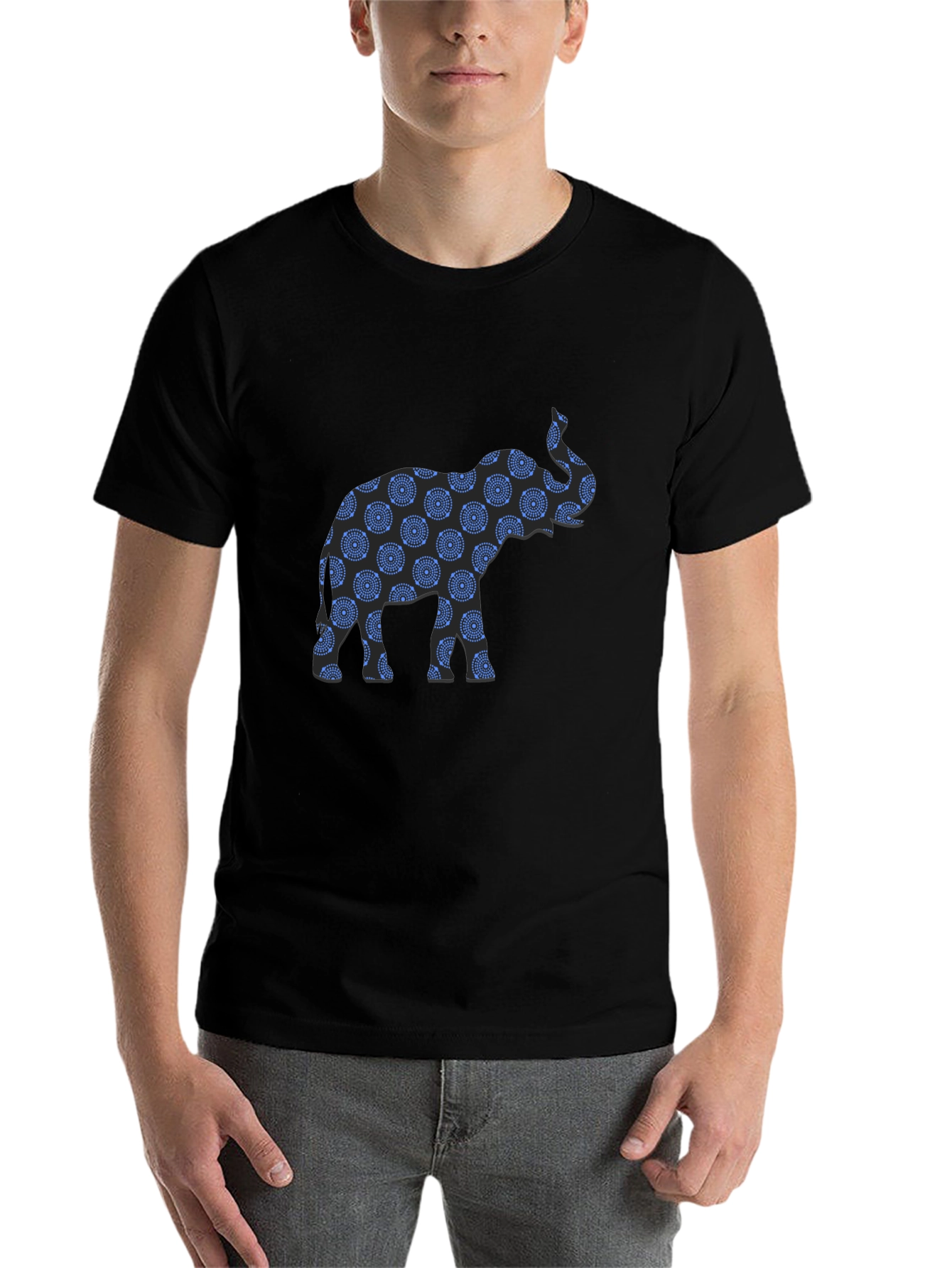Black Elephant Print Black T-Shirt view 7