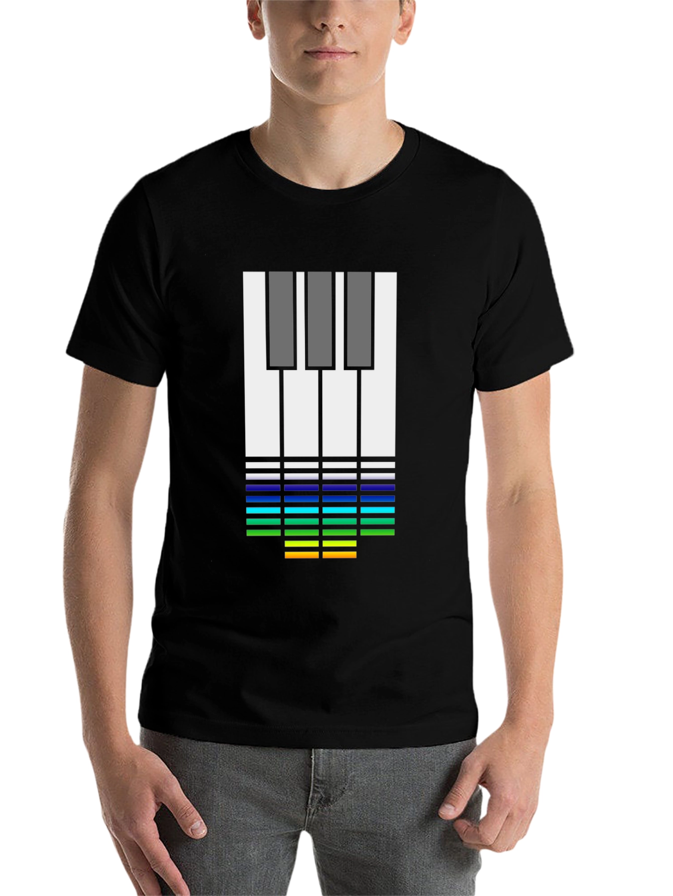 Music Lover's Tee: Piano Keys & Equalizer Black T-Shirt - 7