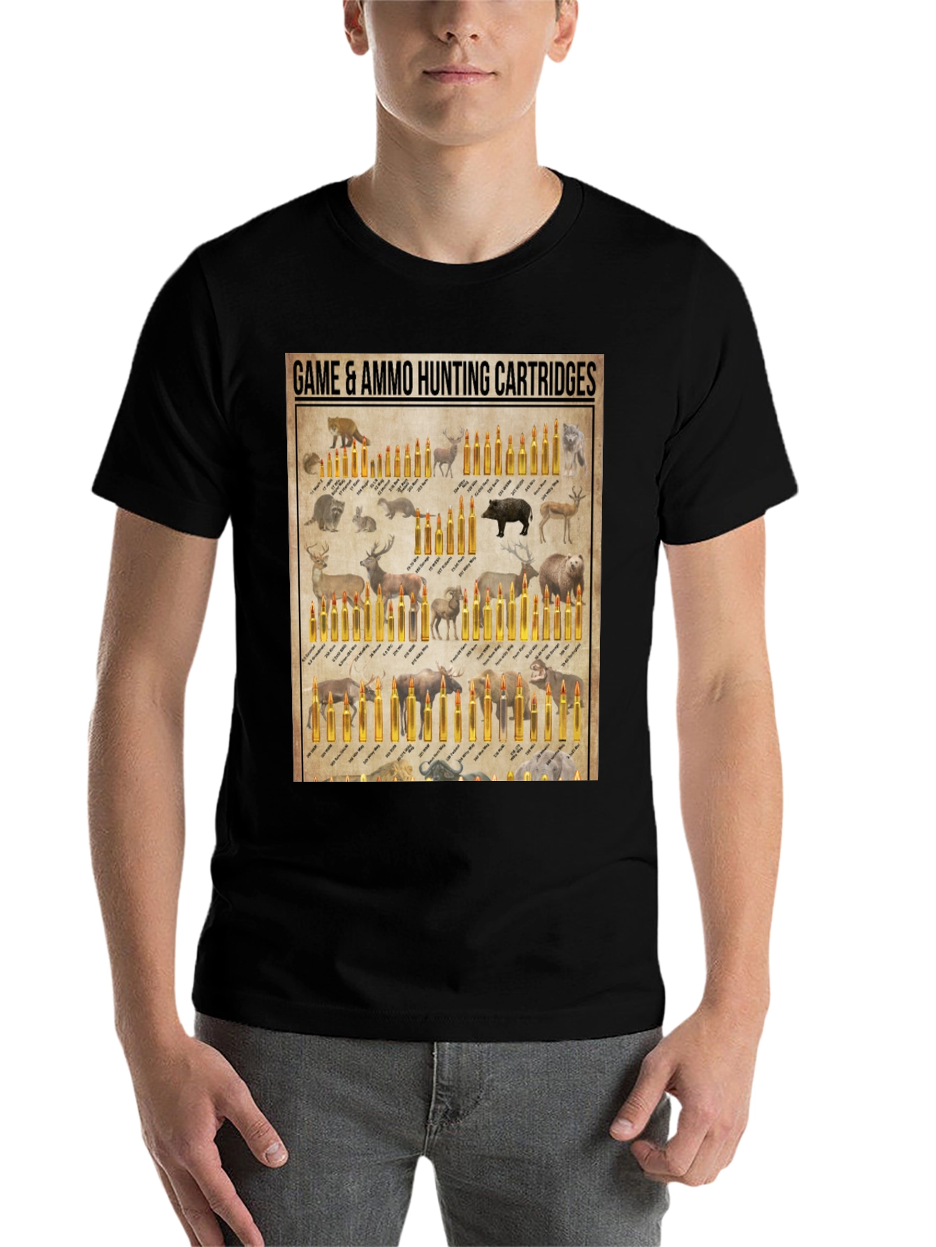 Black Hunting Cartridge T-Shirt - Game and Ammo Design view 7