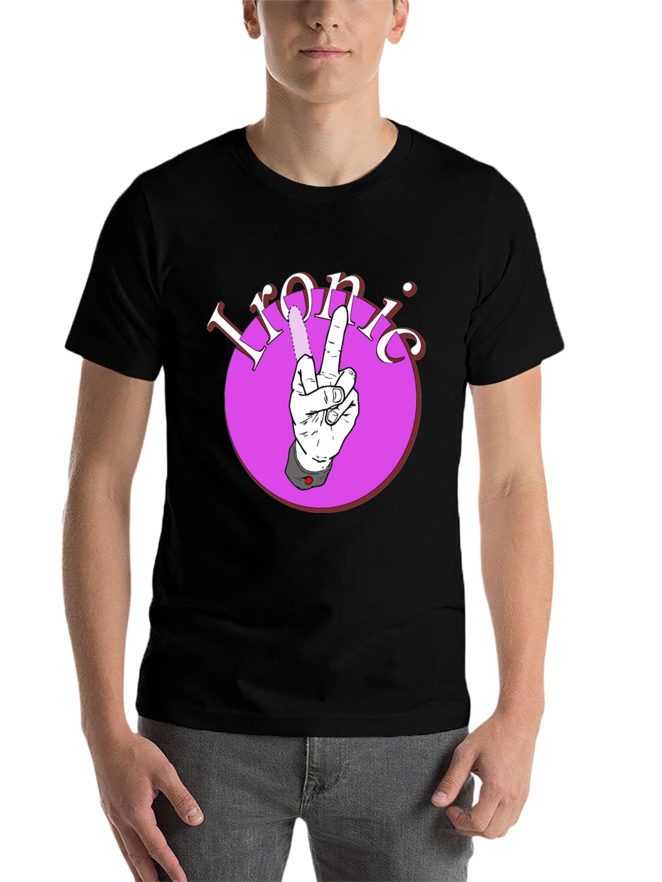 Black Ironic Peace Sign Graphic Tee view 7
