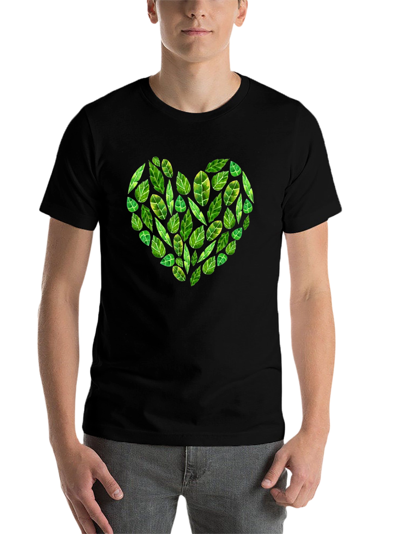 Black Leaf Heart Graphic Black T-Shirt view 7