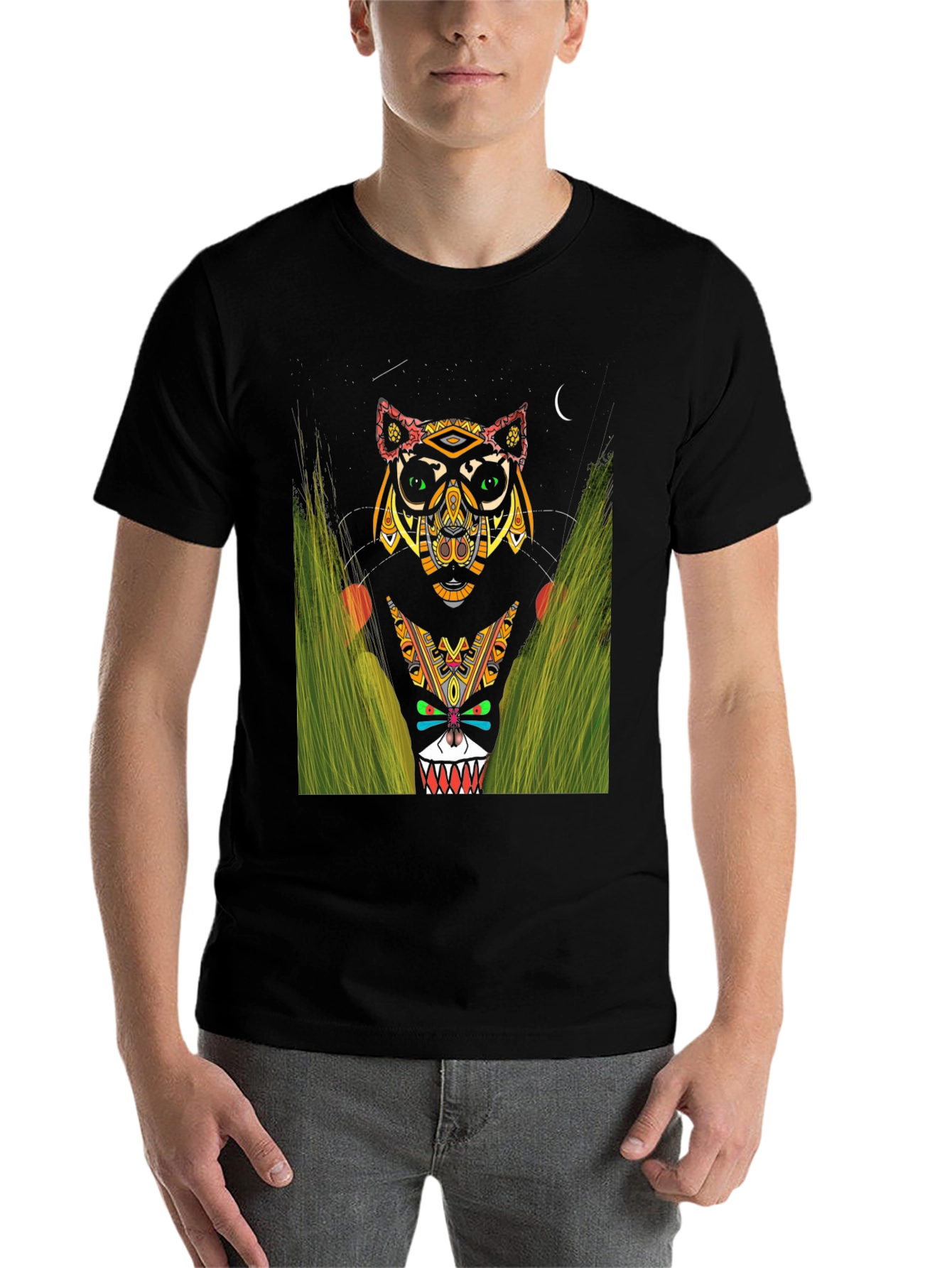 Black Tribal Totem Animal Graphic Tee view 7