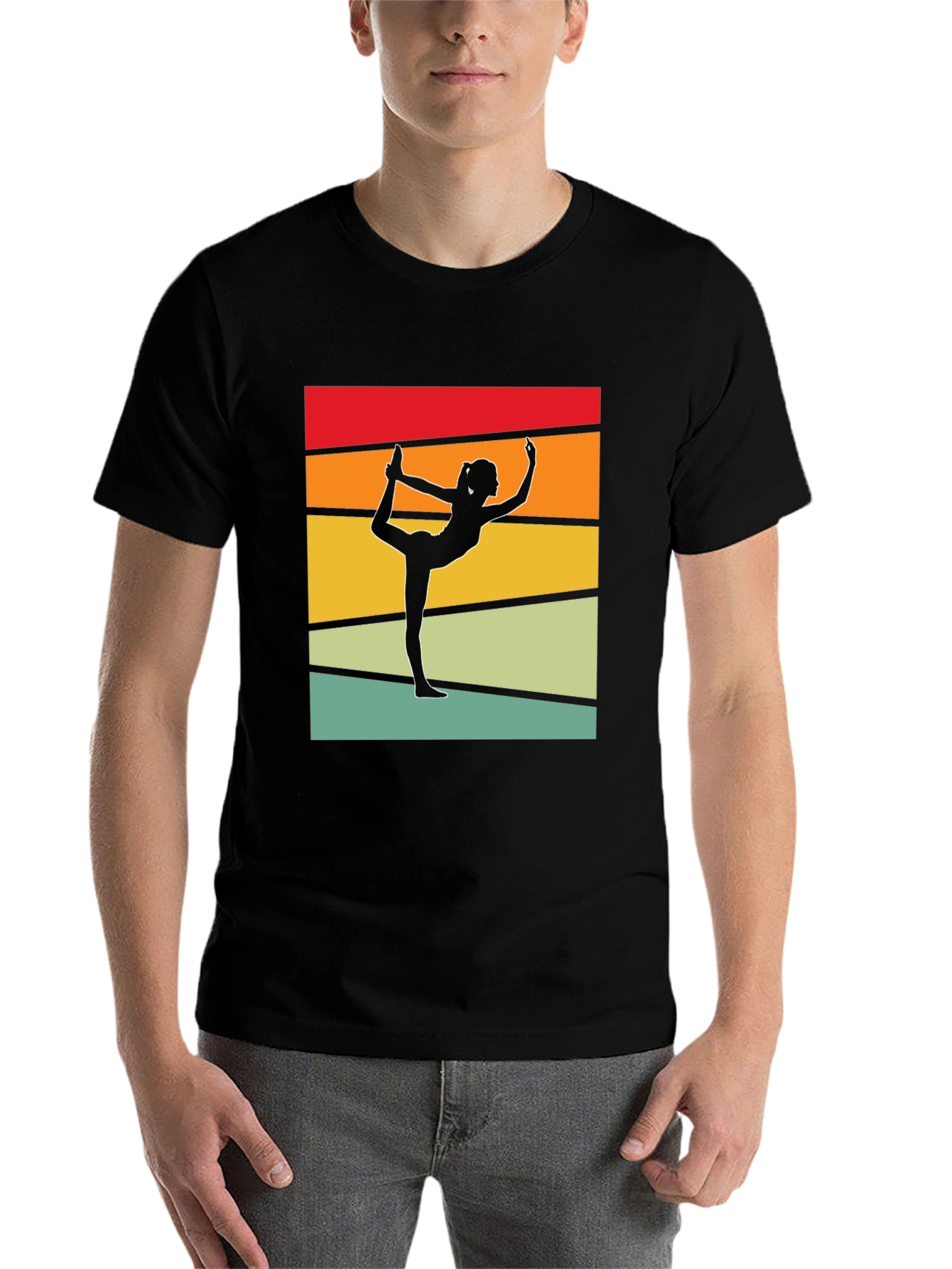 Black Yoga Pose Silhouette T-Shirt Retro Design view 7