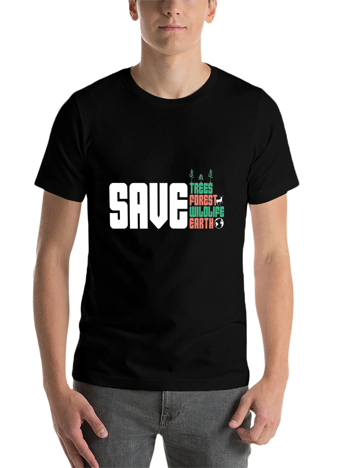 Black Save Trees Wildlife Earth Graphic T-Shirt view 7