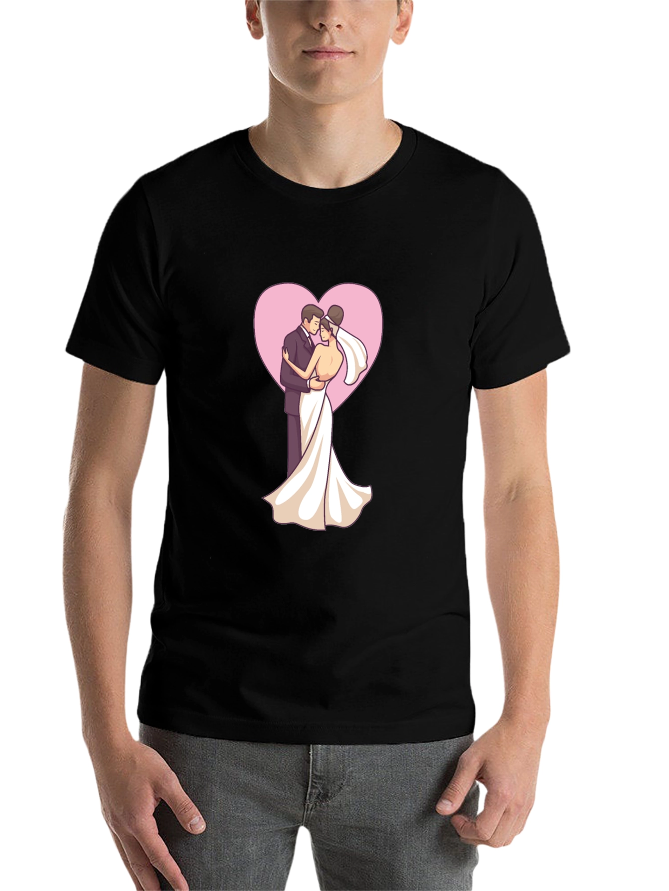 Black Bride & Groom Heart Tee - Black view 7
