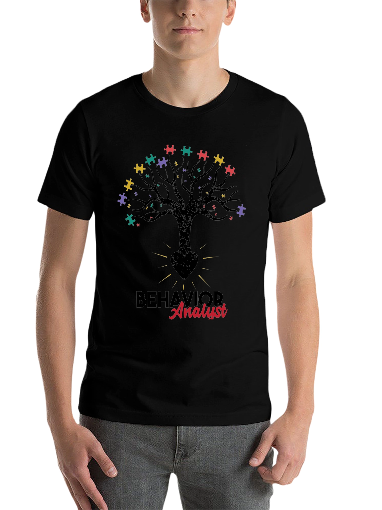 Black Behavior Analyst Tree Puzzle T-Shirt view 7