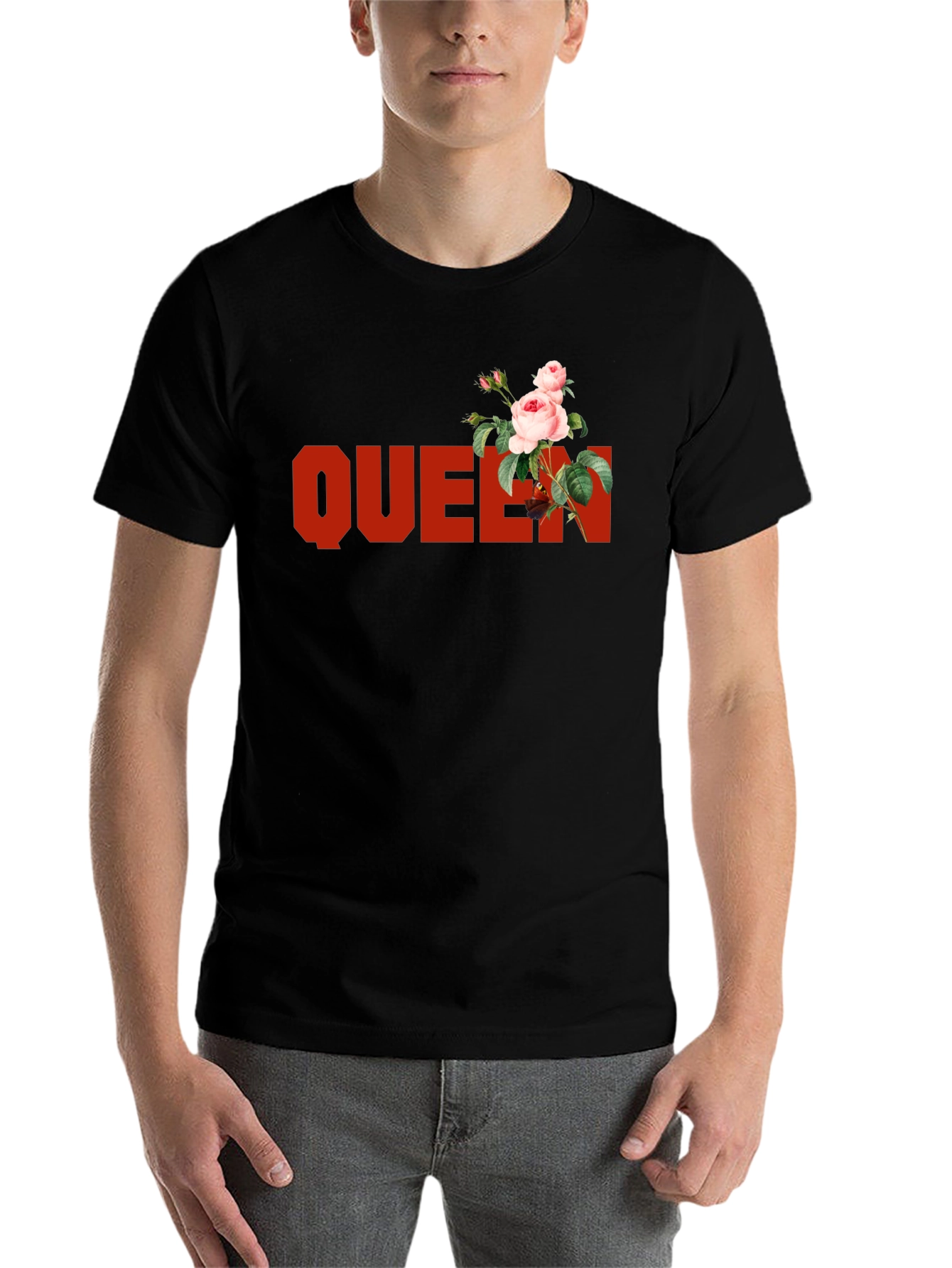 Black Queen Rose Graphic Tee - Black Cotton T-Shirt view 7