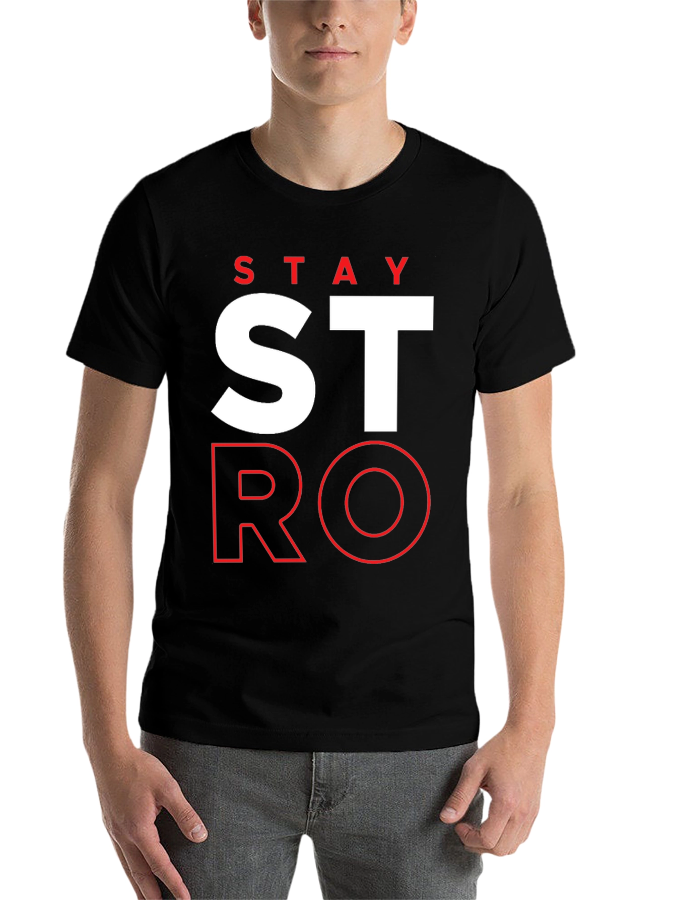 Black Stay Strong Graphic Print Men's T-Shirt view 7