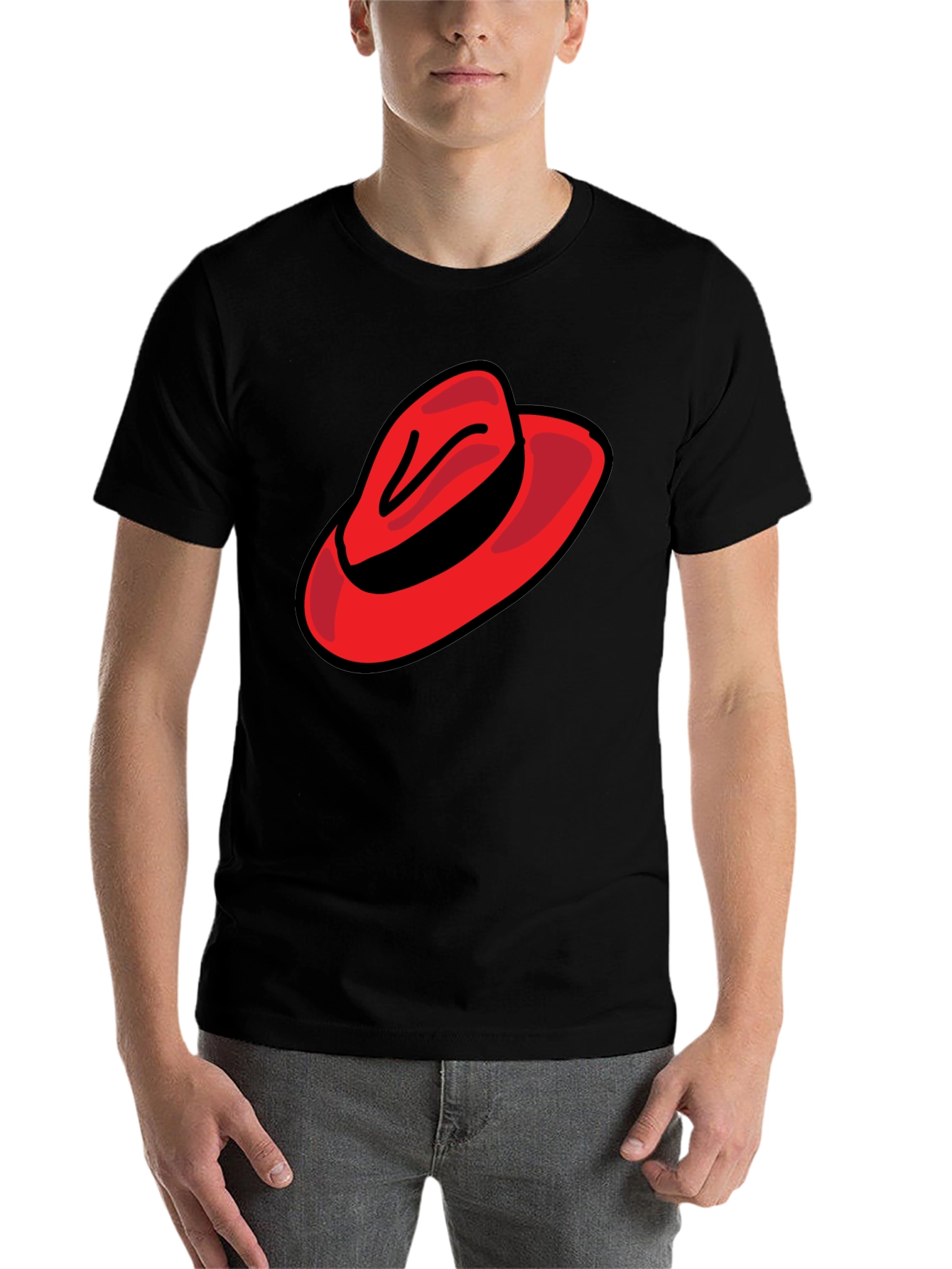 Black Red Hat Graphic Tee - Casual Black T-Shirt view 7