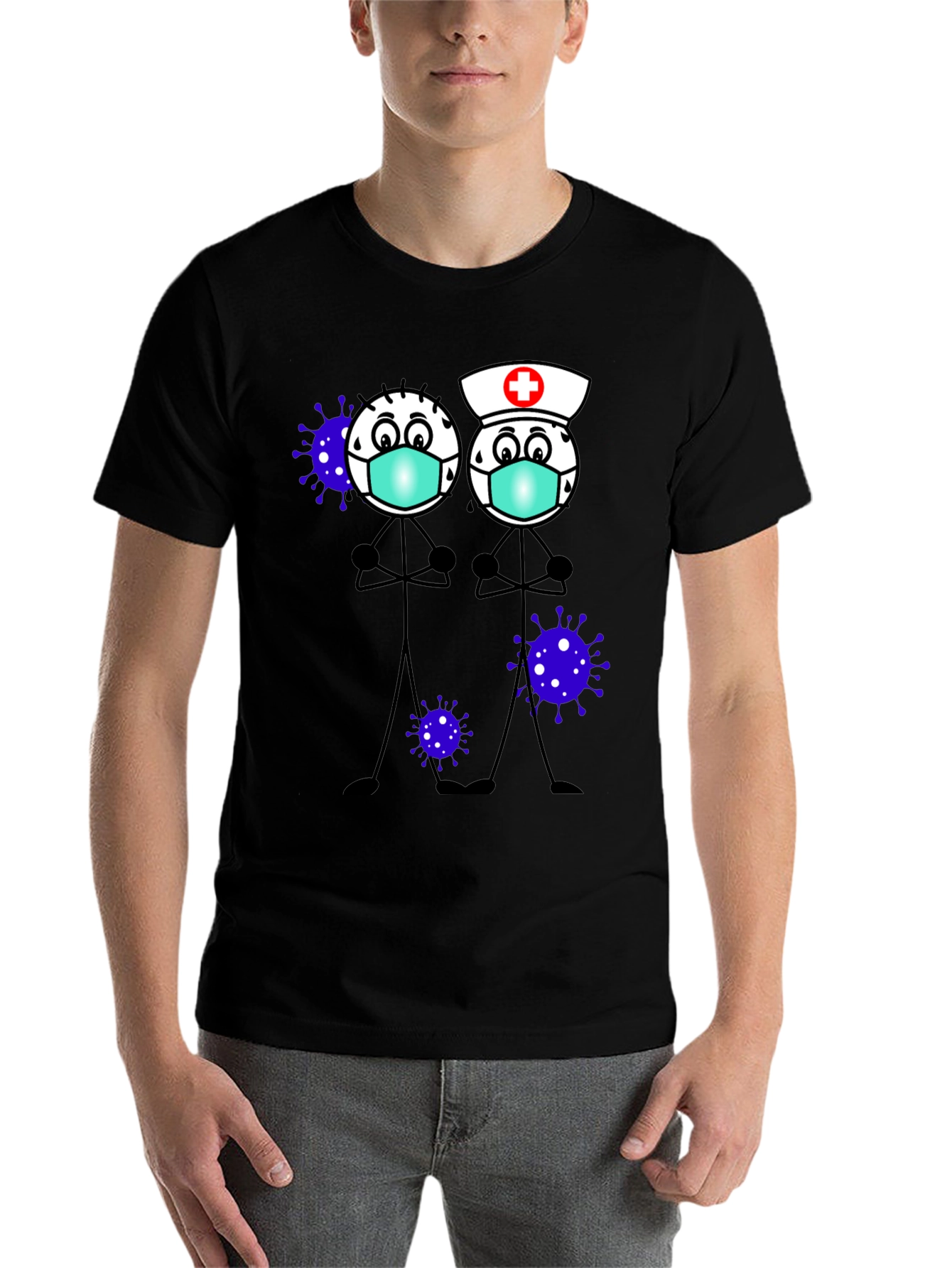 Black Cartoon Stick Figures with Mask T-Shirt view 7