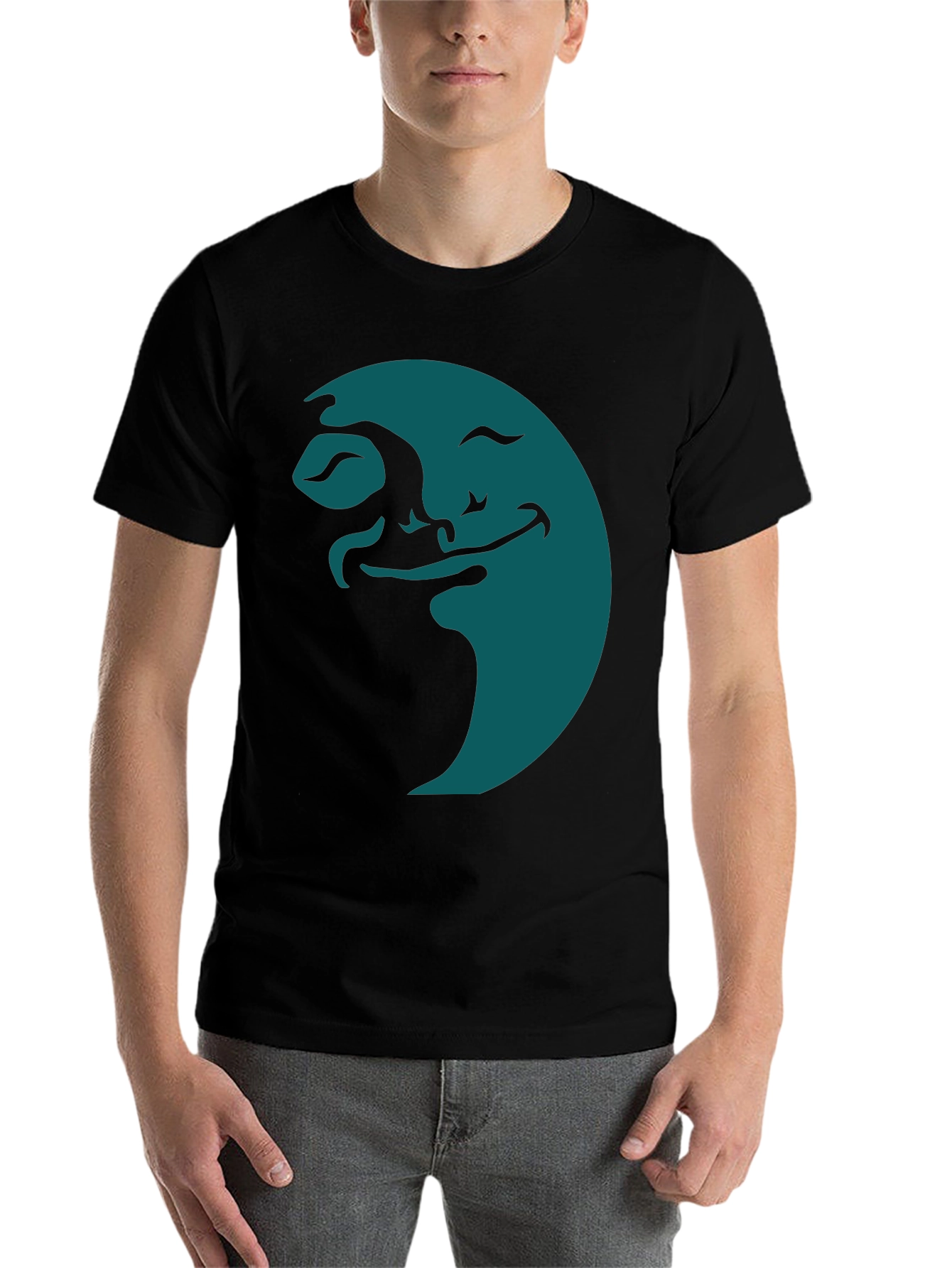 Smiling Moon Graphic Tee - Soft Black Cotton - 7