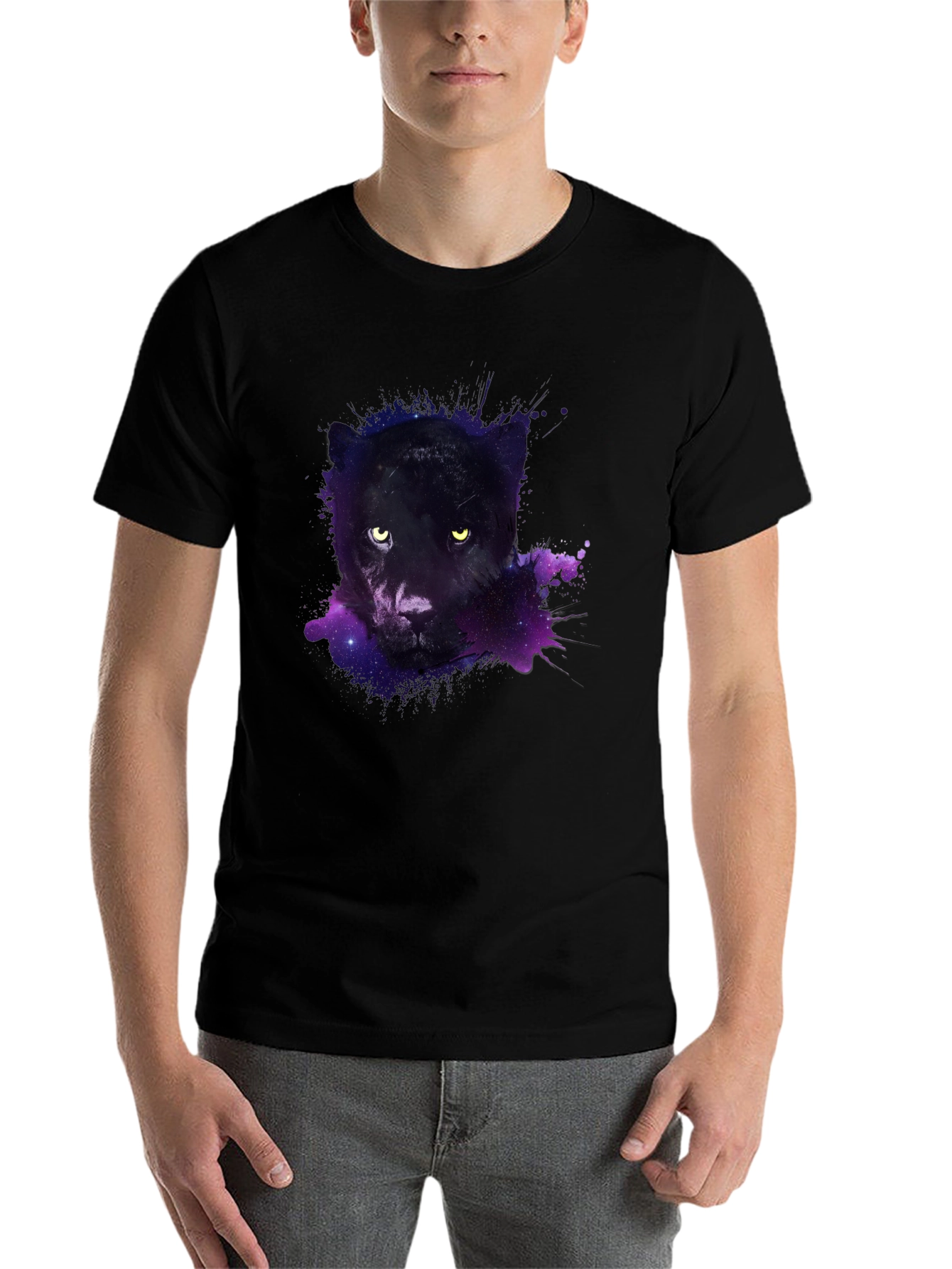 Black Galaxy Panther Graphic Tee - Men's Black T-Shirt view 7