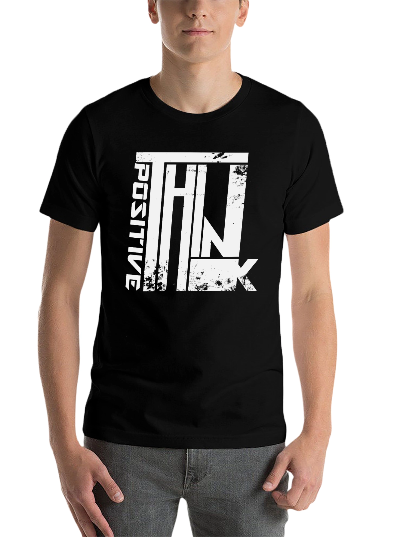 Black Positive Think Graphic Tee - Unisex Cotton T-Shirt view 7