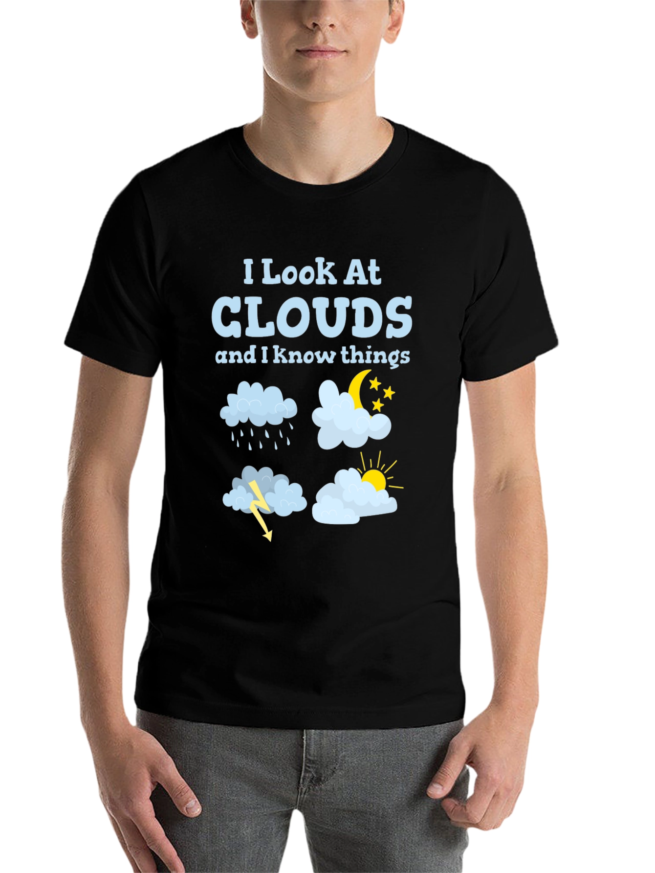 Black I Look At Clouds T-Shirt Funny Weather Tee view 7