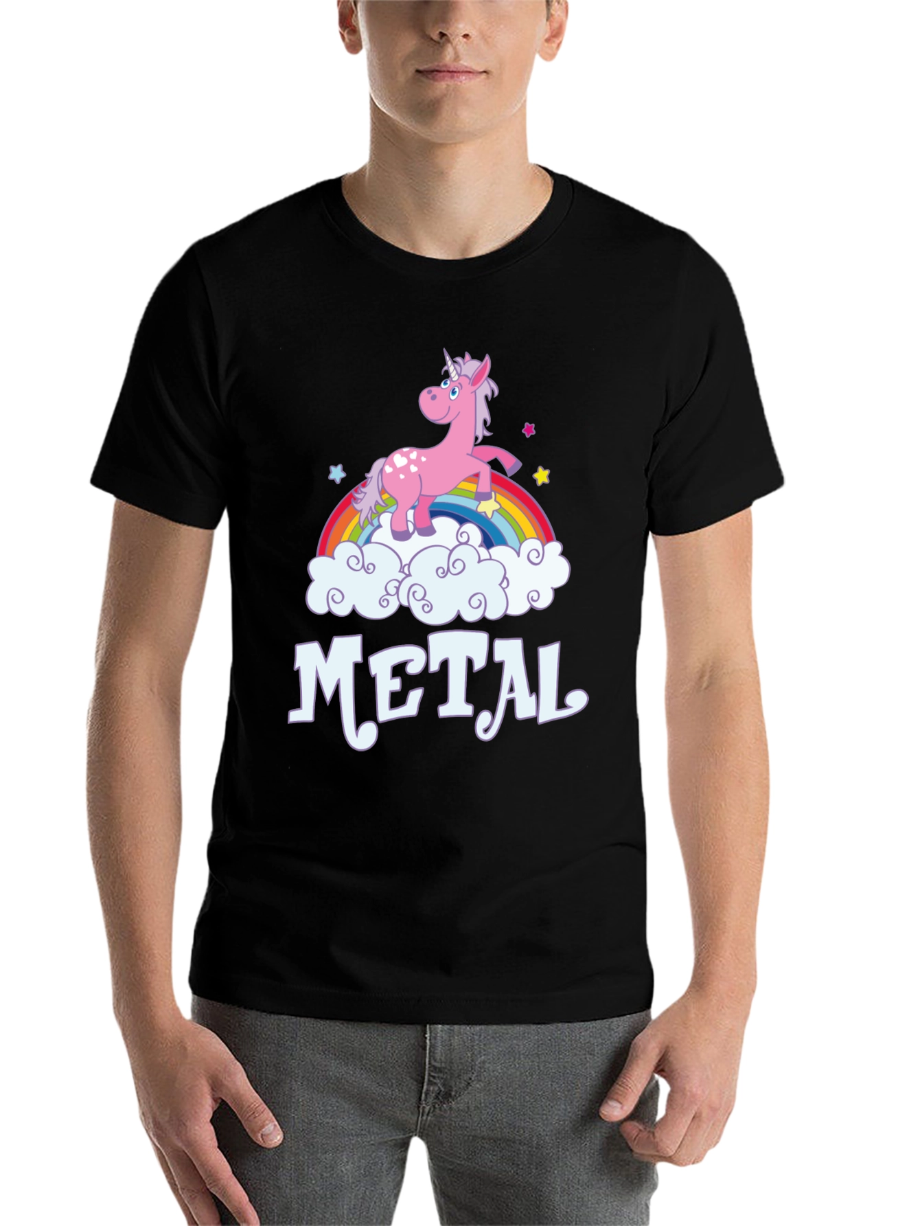 Black Unicorn Rainbow Heavy Metal T-Shirt - Black Graphic Tee view 7