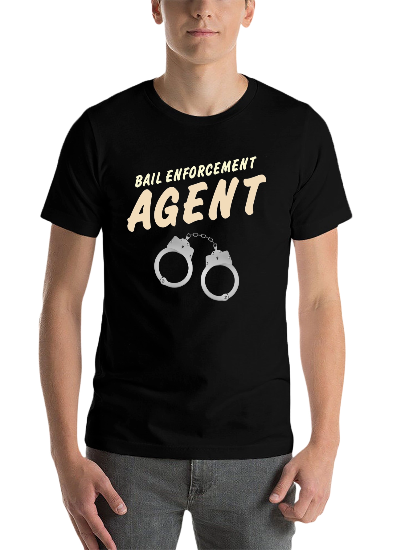 Black Bail Enforcement Agent T-Shirt Funny Handcuffs Design view 7