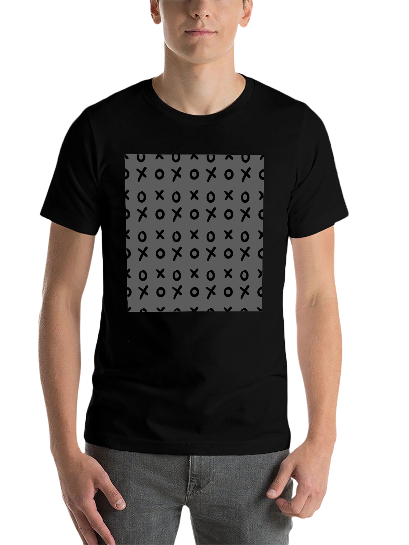 Black Abstract XO Pattern Black T-Shirt view 7