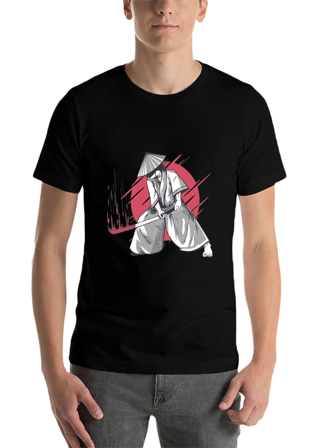 Black Samurai Graphic Tee - Black Cotton T-Shirt view 7