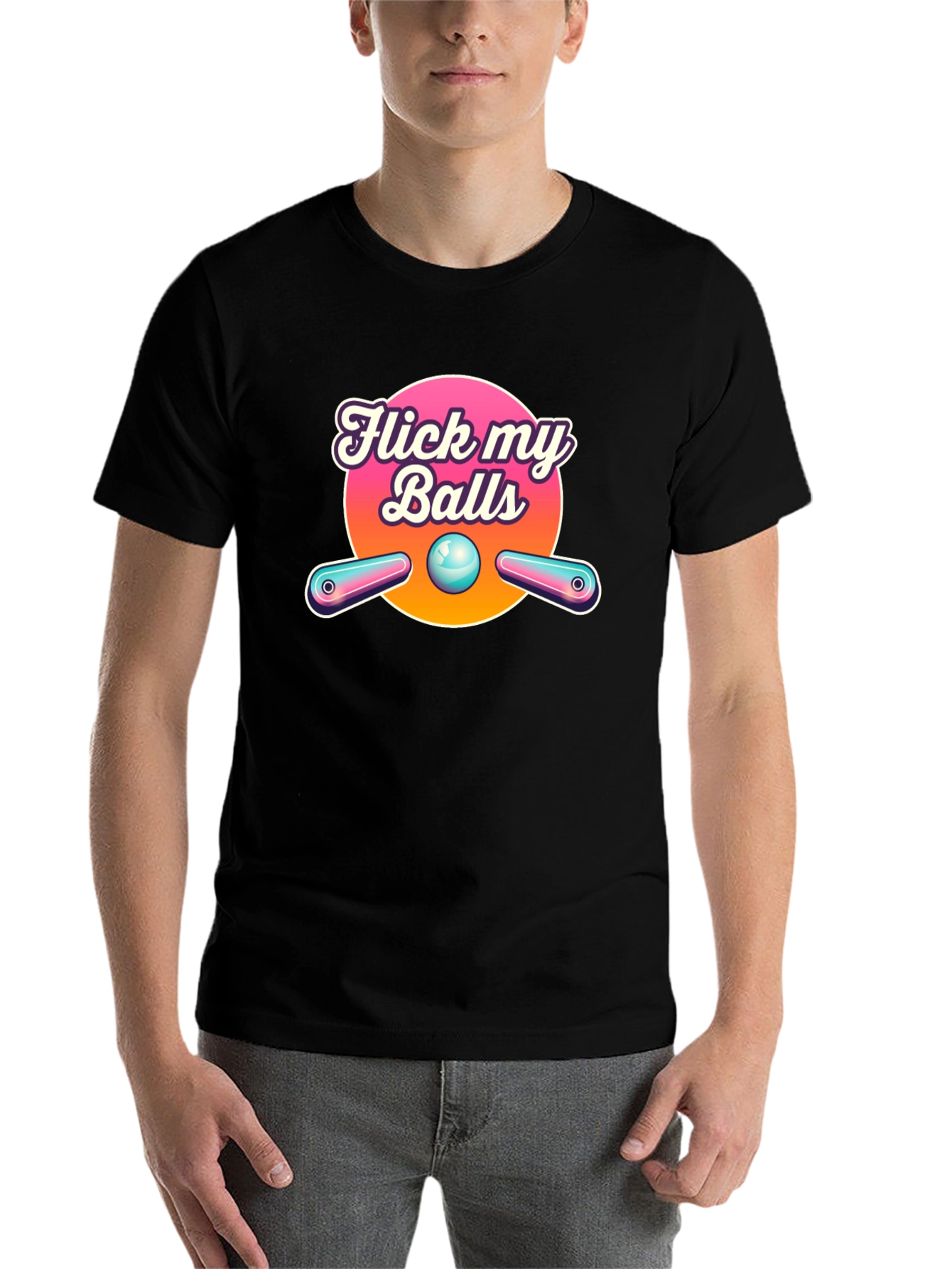Black Flick My Balls Pinball T-Shirt - Funny Graphic Tee view 7